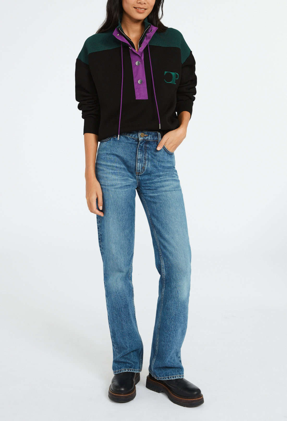 Sweatshirt Minimum col boutonné marine Faume - seconde main