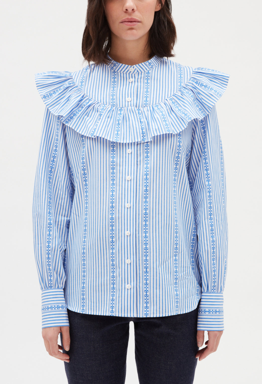 Chemise col volanté bleue Faume - seconde main