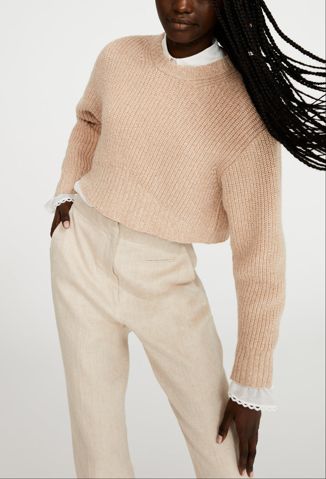 Pull beige court maille Faume - seconde main