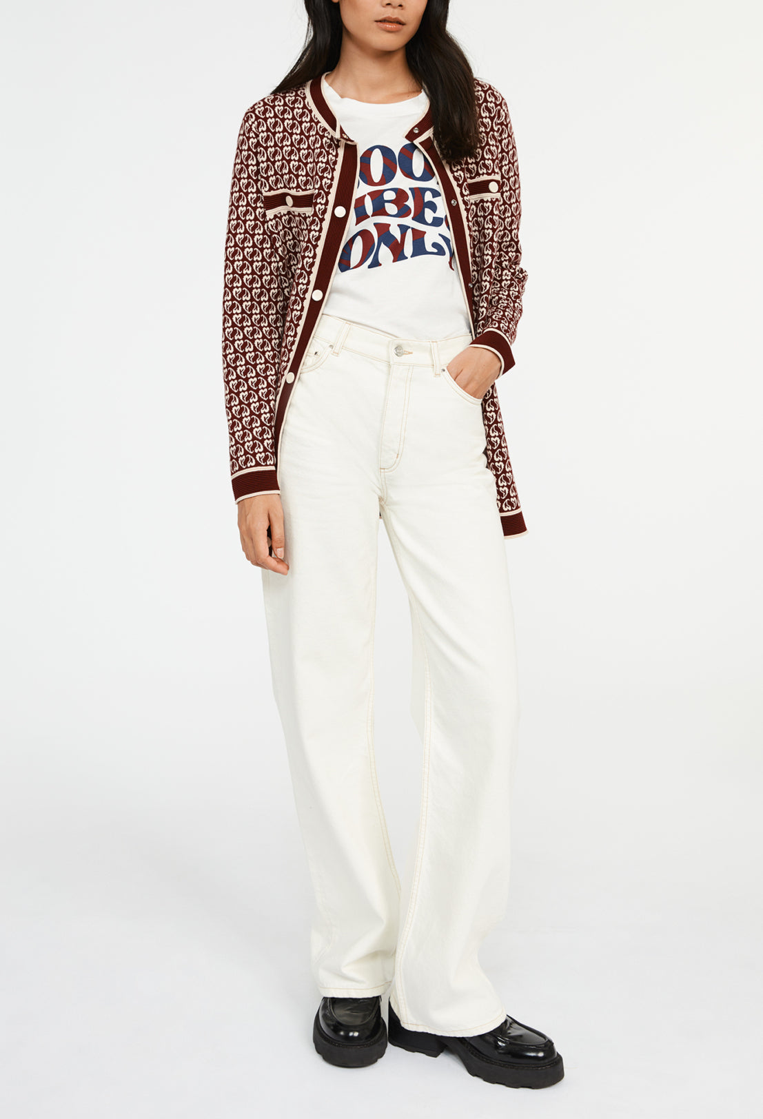 Cardigan bicolore maille à motif cœur Faume - seconde main