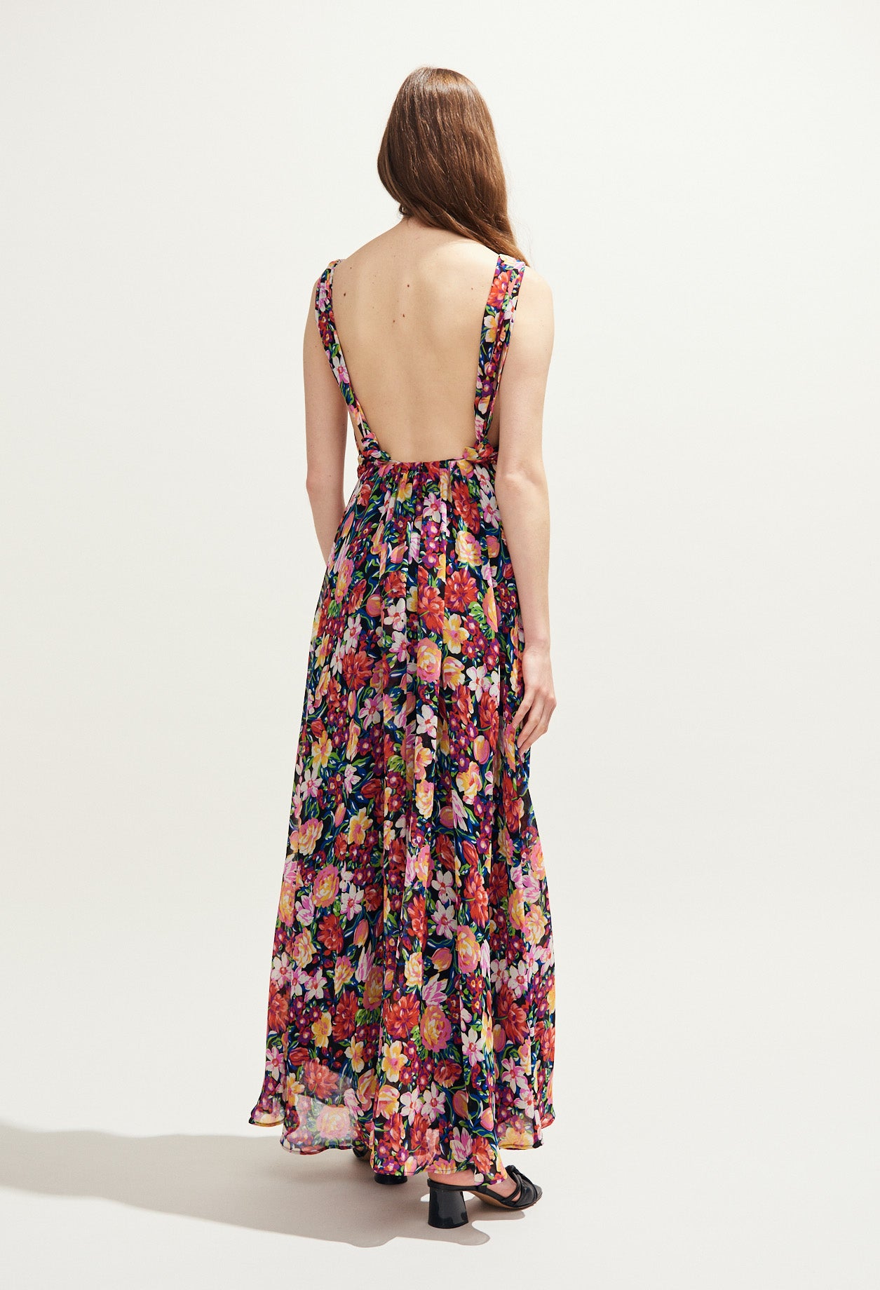 Robe longue dos nu imprimée fleurs Faume - seconde main