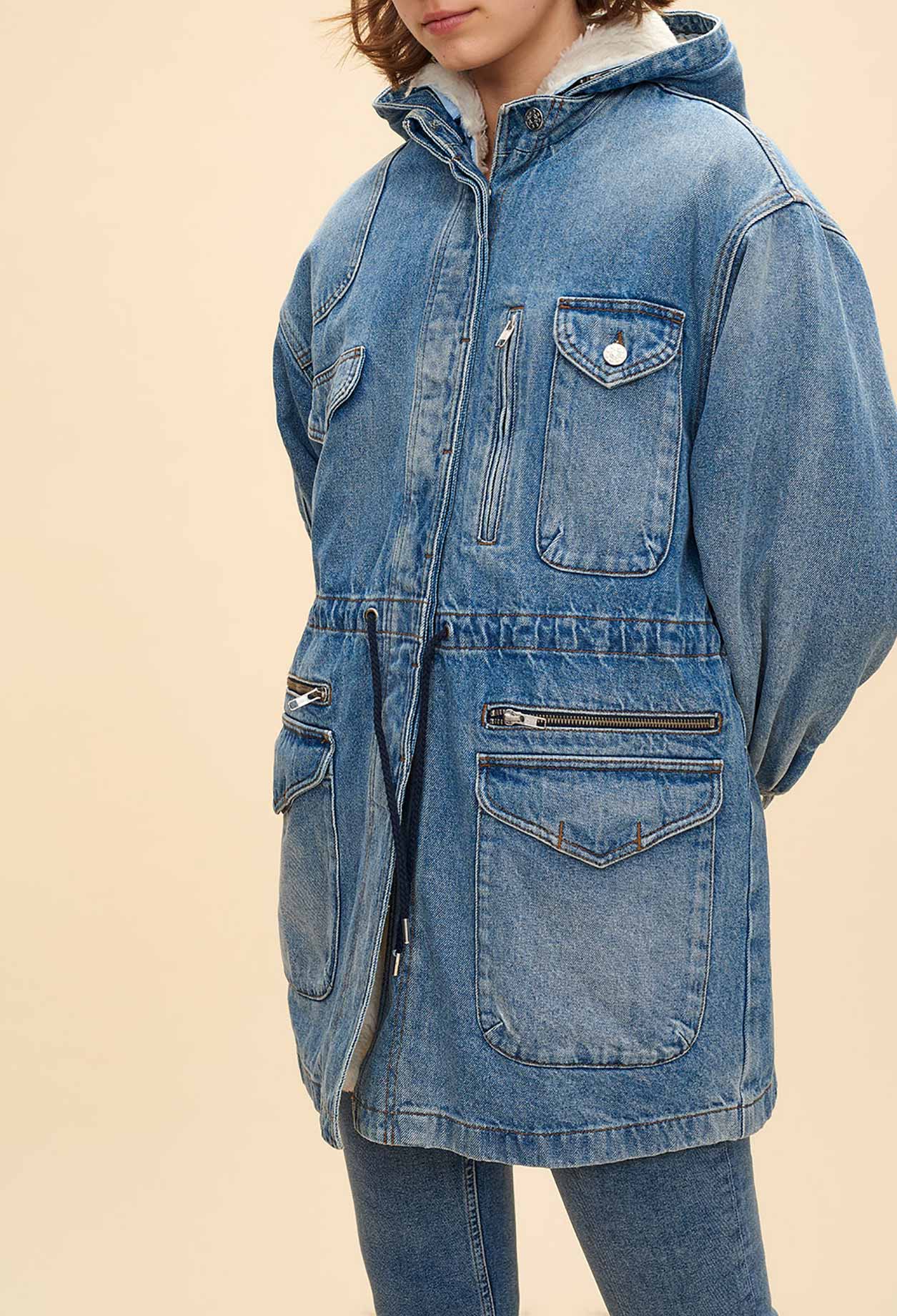 Parka jean à capuche ceinturée Faume - seconde main