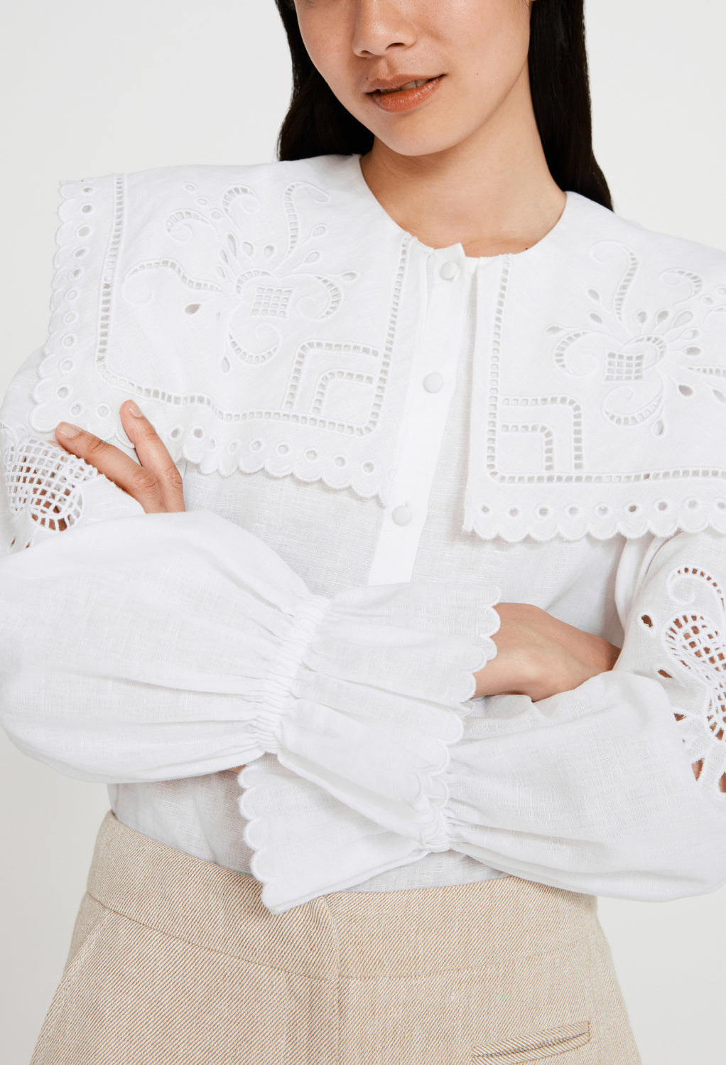 Chemise lin col brodé Faume - seconde main