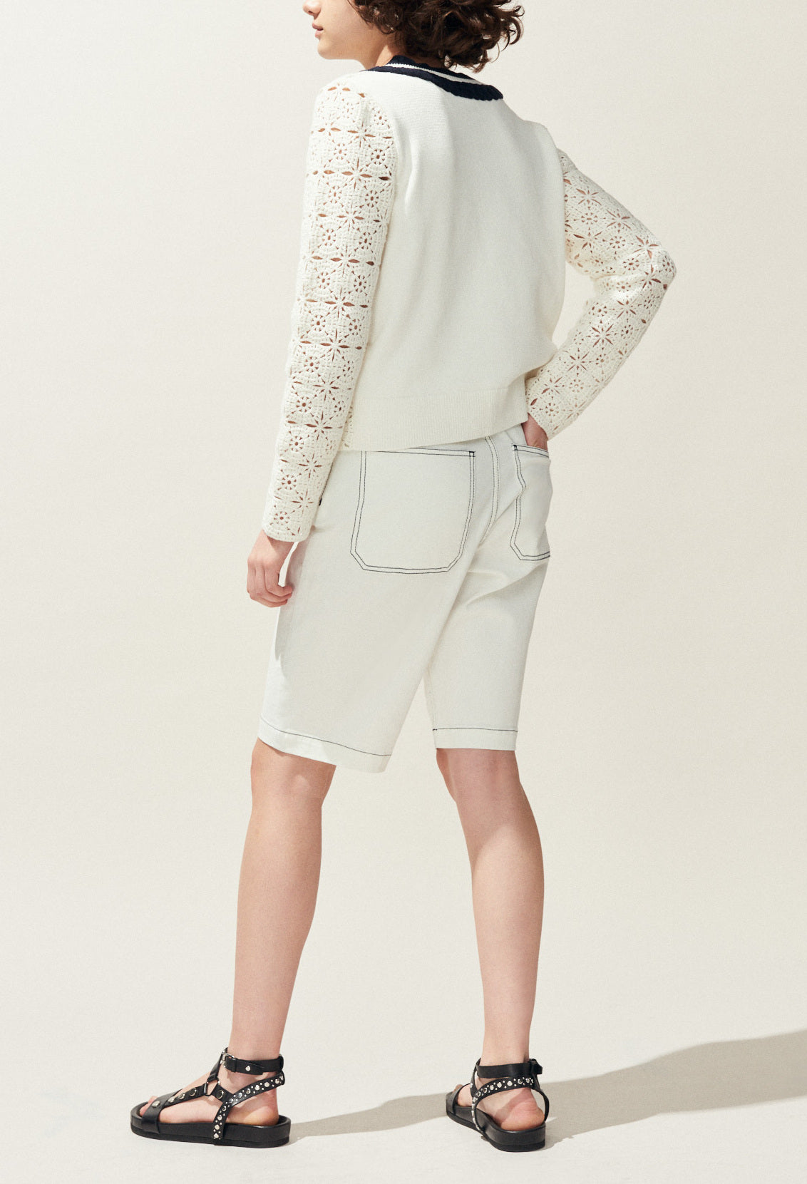 Pull col V en maille ajourée Faume - seconde main