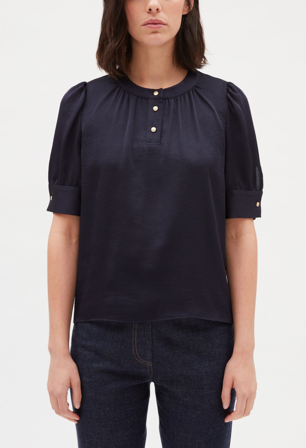 Blouse à manches courtes marine Faume - seconde main