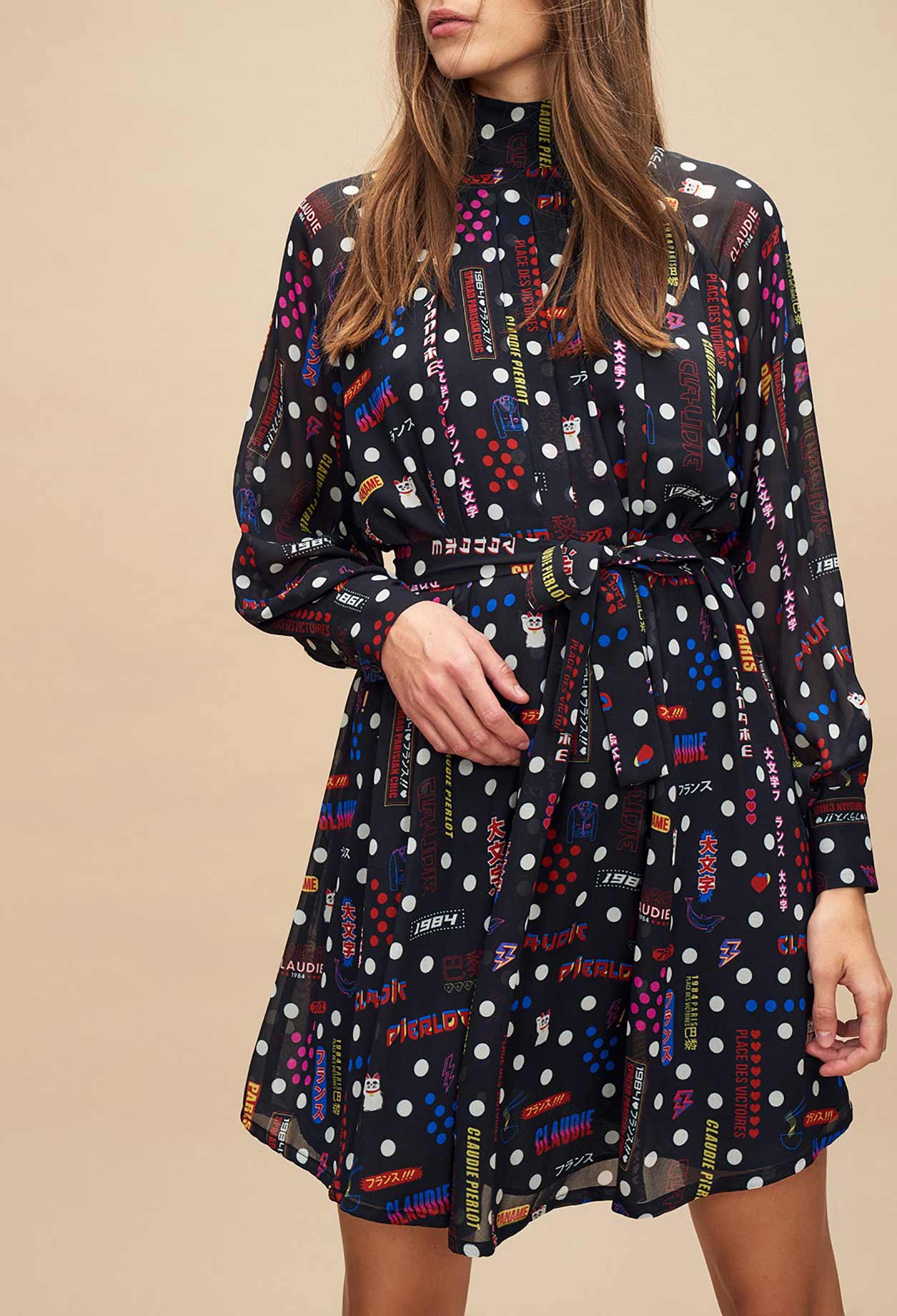 Robe fluide col montant motif graphique Faume - seconde main