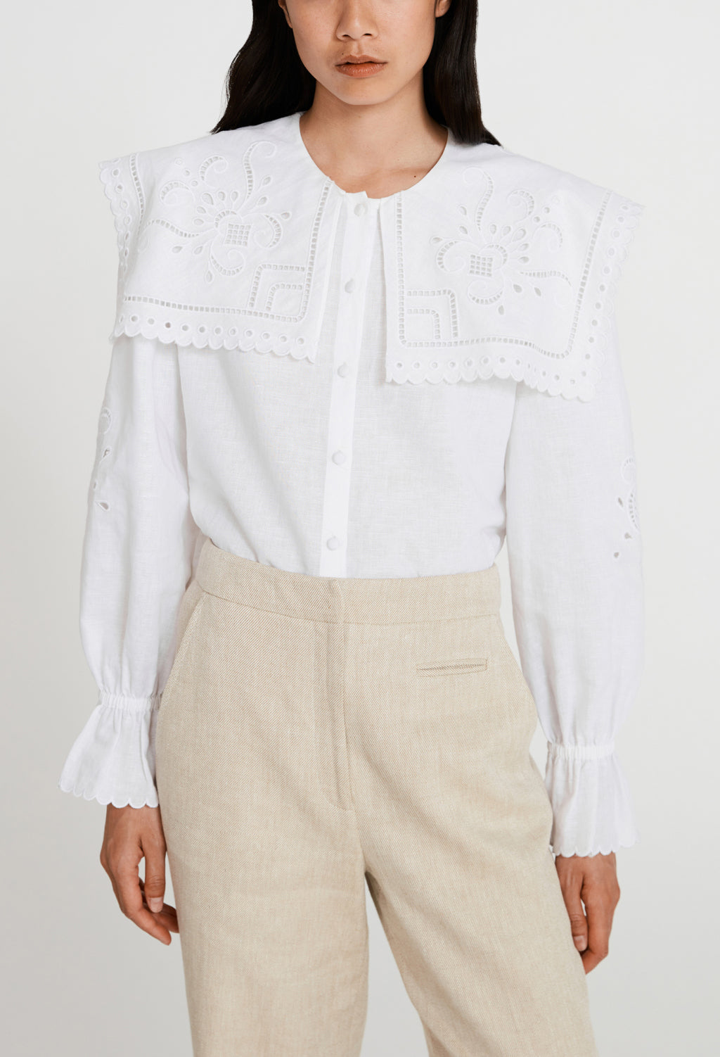 Chemise lin col brodé Faume - seconde main