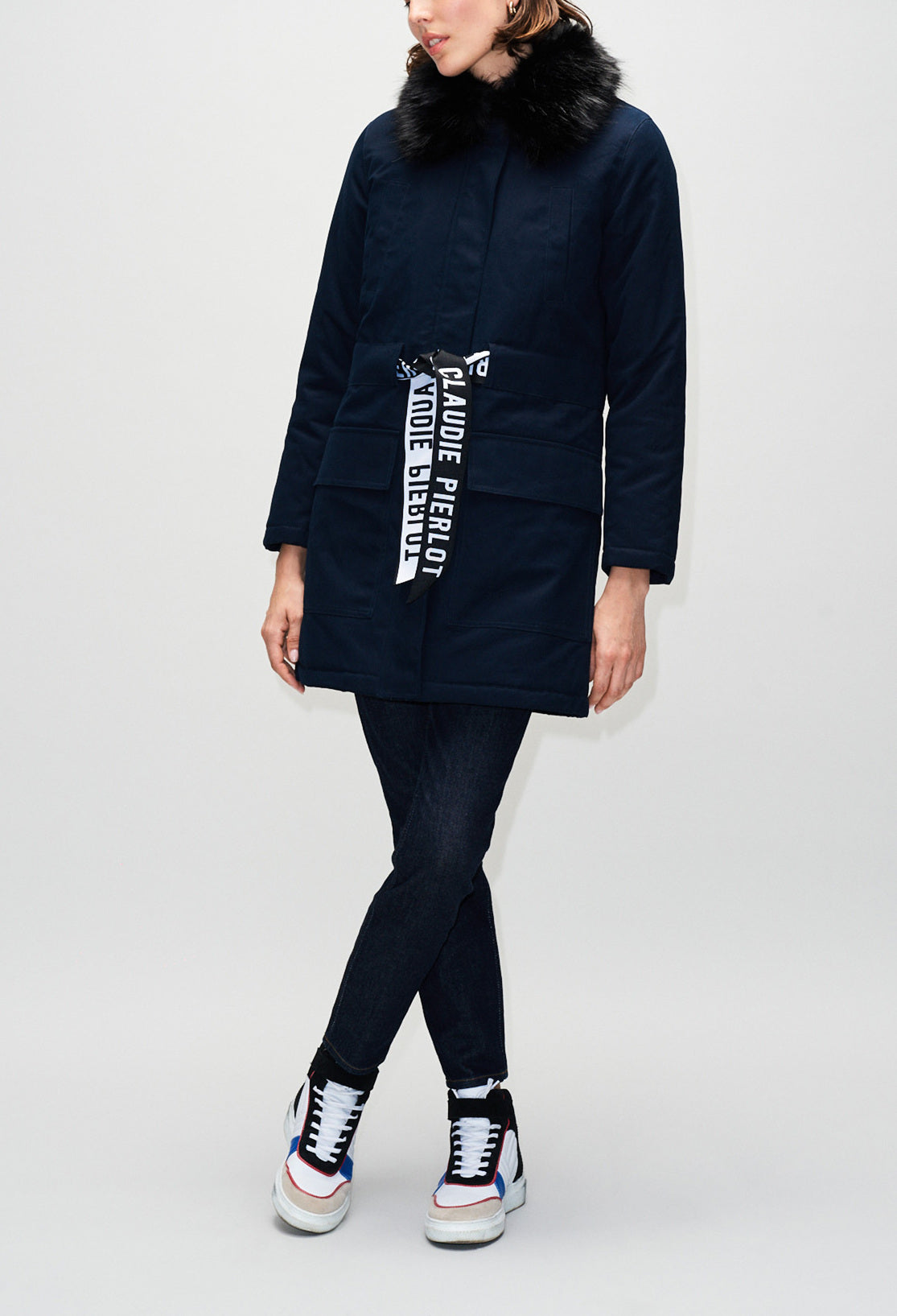 Manteau ajusté col fausse fourrure Faume - seconde main