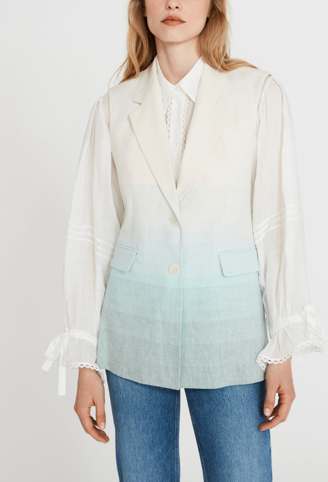 Veste bicolore tailleur sans manche Faume - seconde main