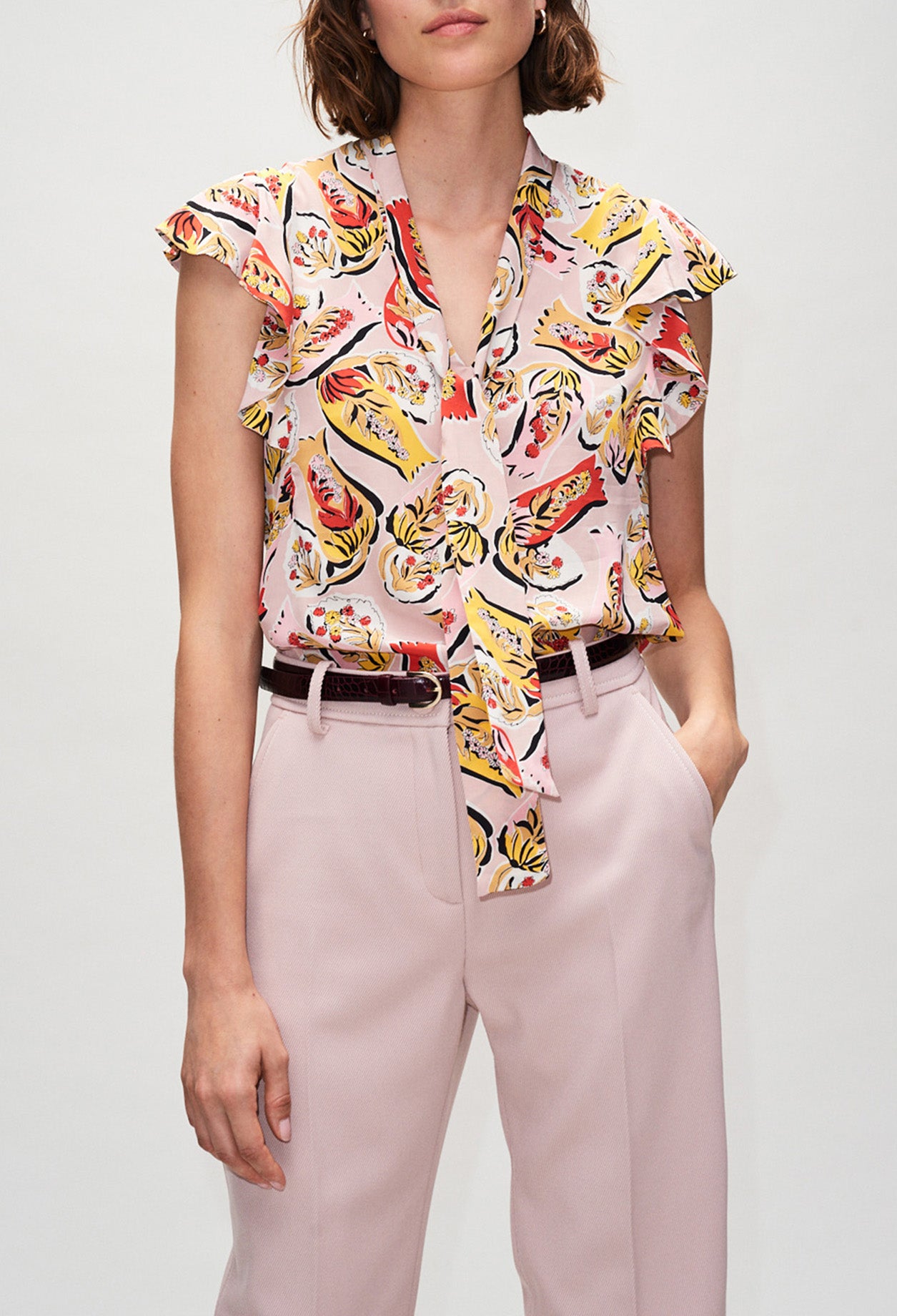 Top col V imprimé foulard à volants Faume - seconde main