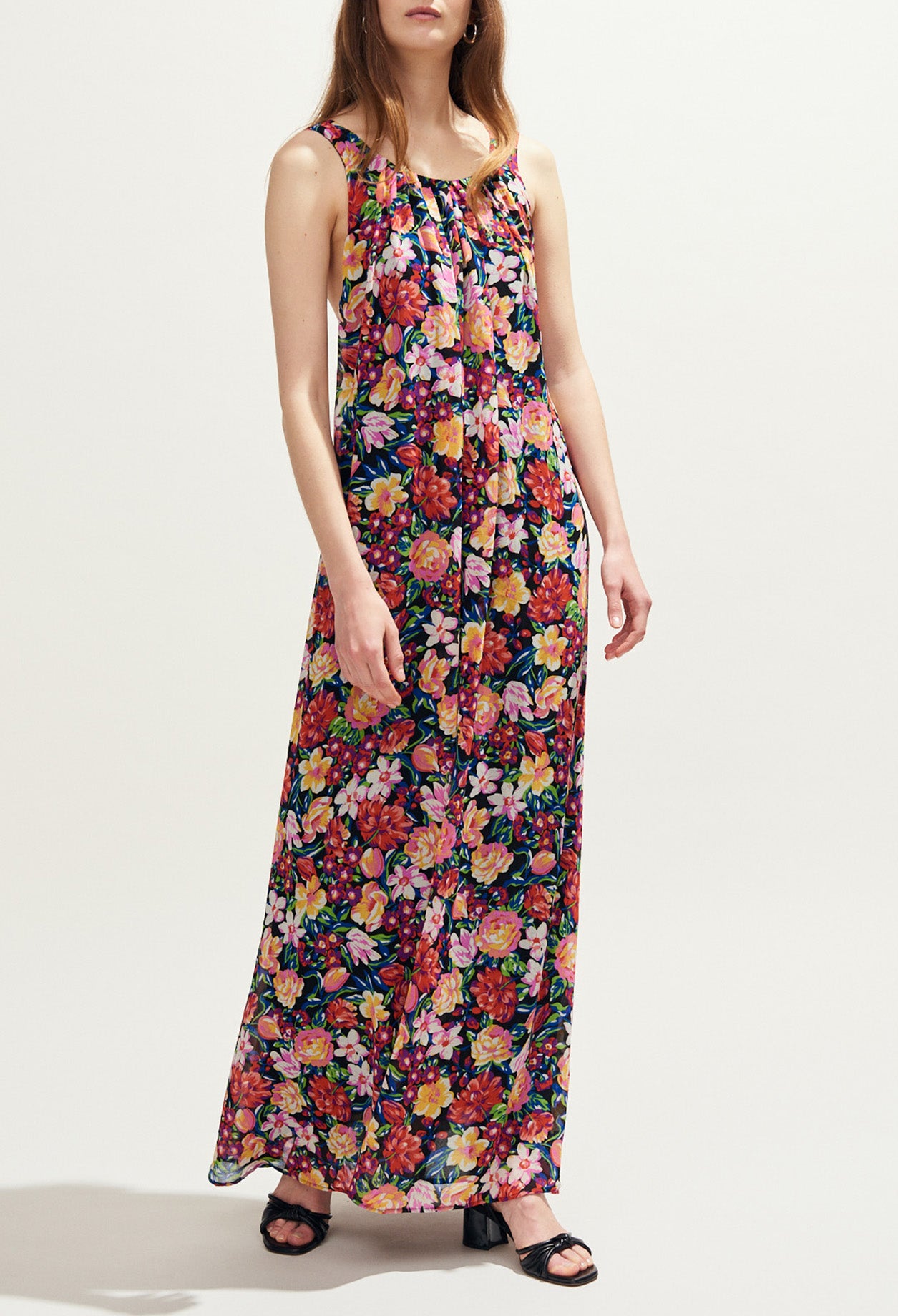 Robe longue dos nu imprimée fleurs Faume - seconde main