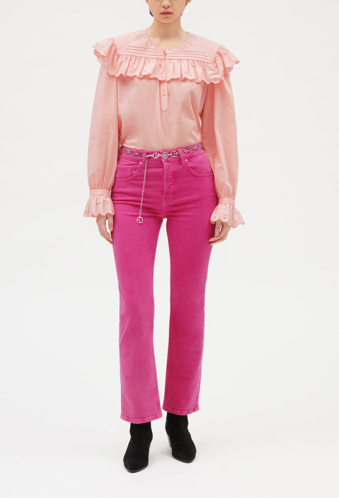 Blouse coton brodé rose Faume - seconde main