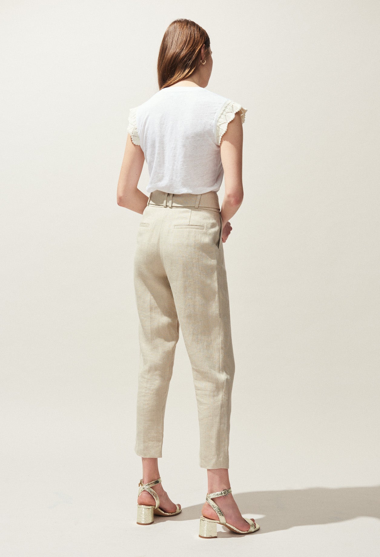 Pantalon taille haute ceinturé en lin Faume - seconde main