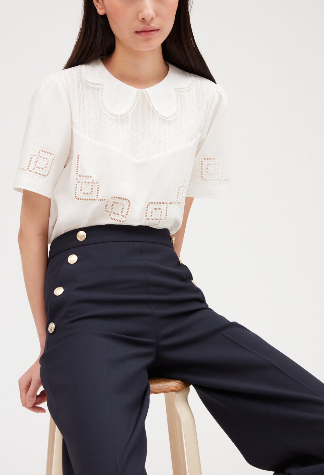 Pantalon marine à bretelles Faume - seconde main