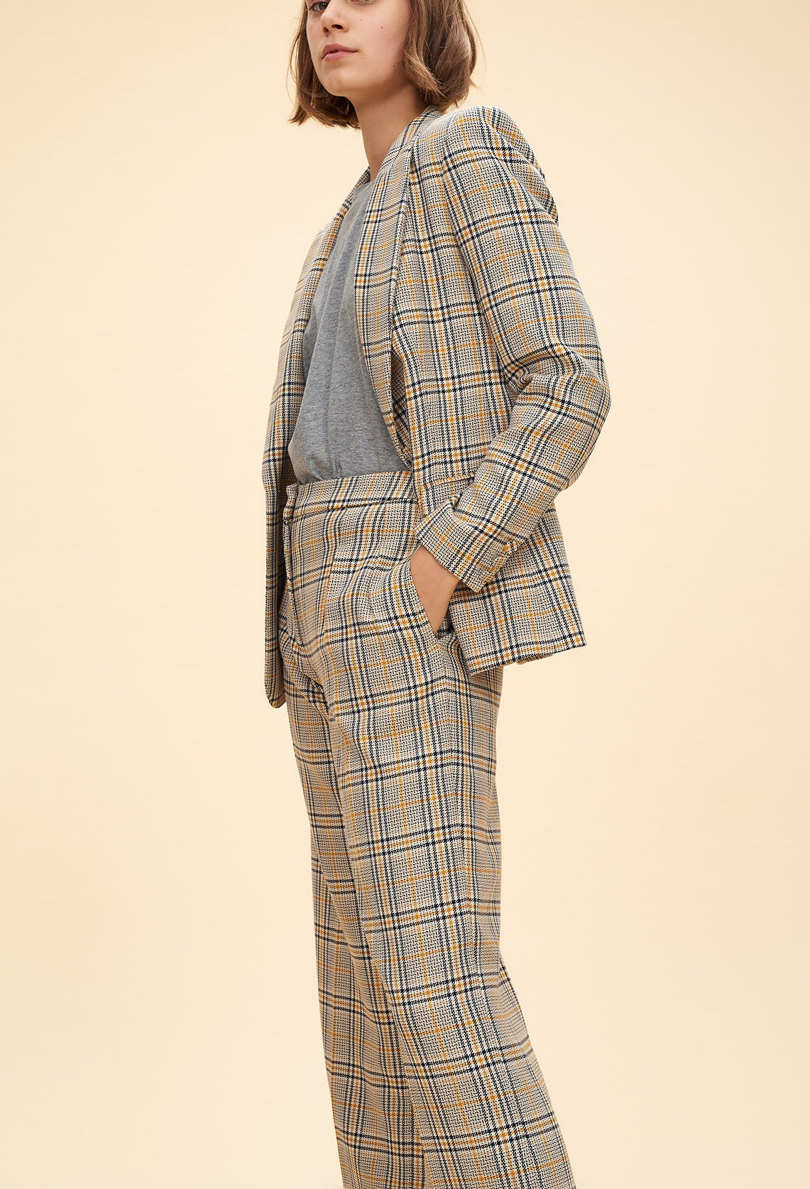 Pantalon à carreaux coupe évasée Faume - seconde main