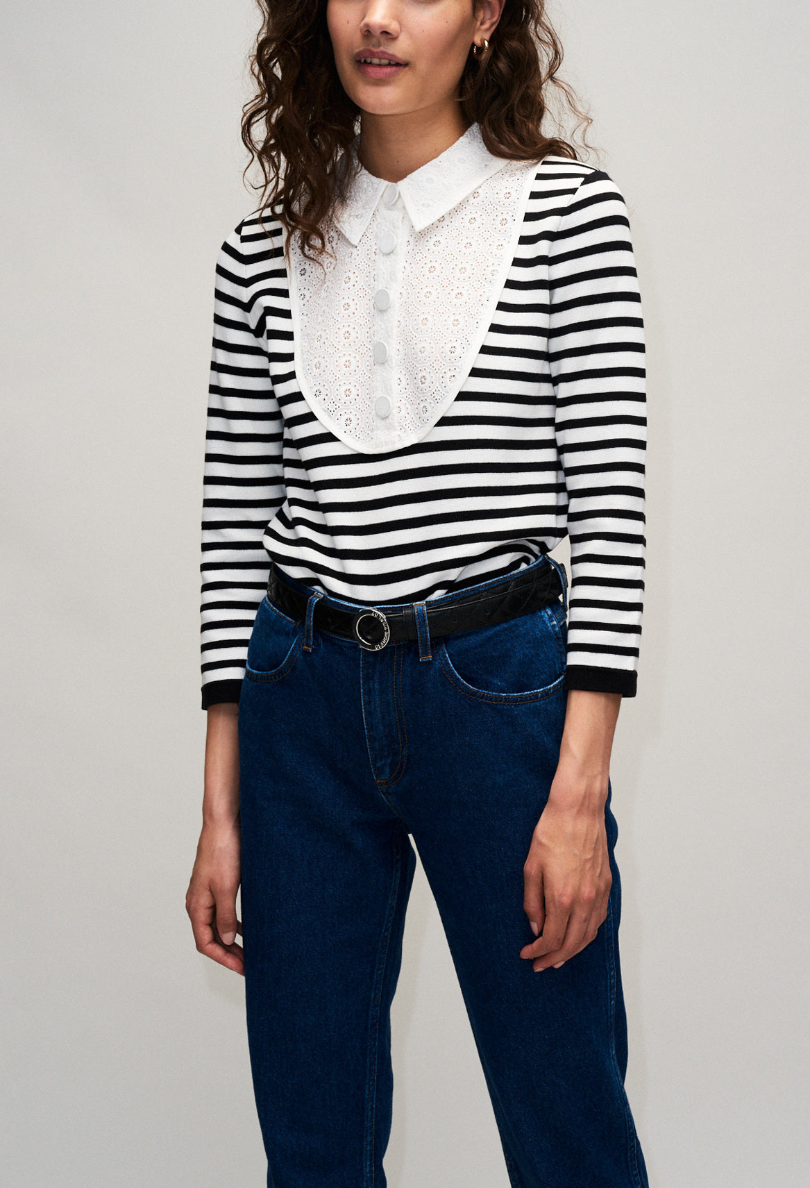 Pull marinière détail plastron brodé Faume - seconde main