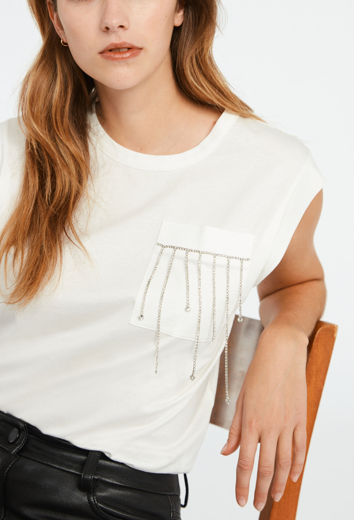 T-shirt coton à poche strassée Faume - seconde main