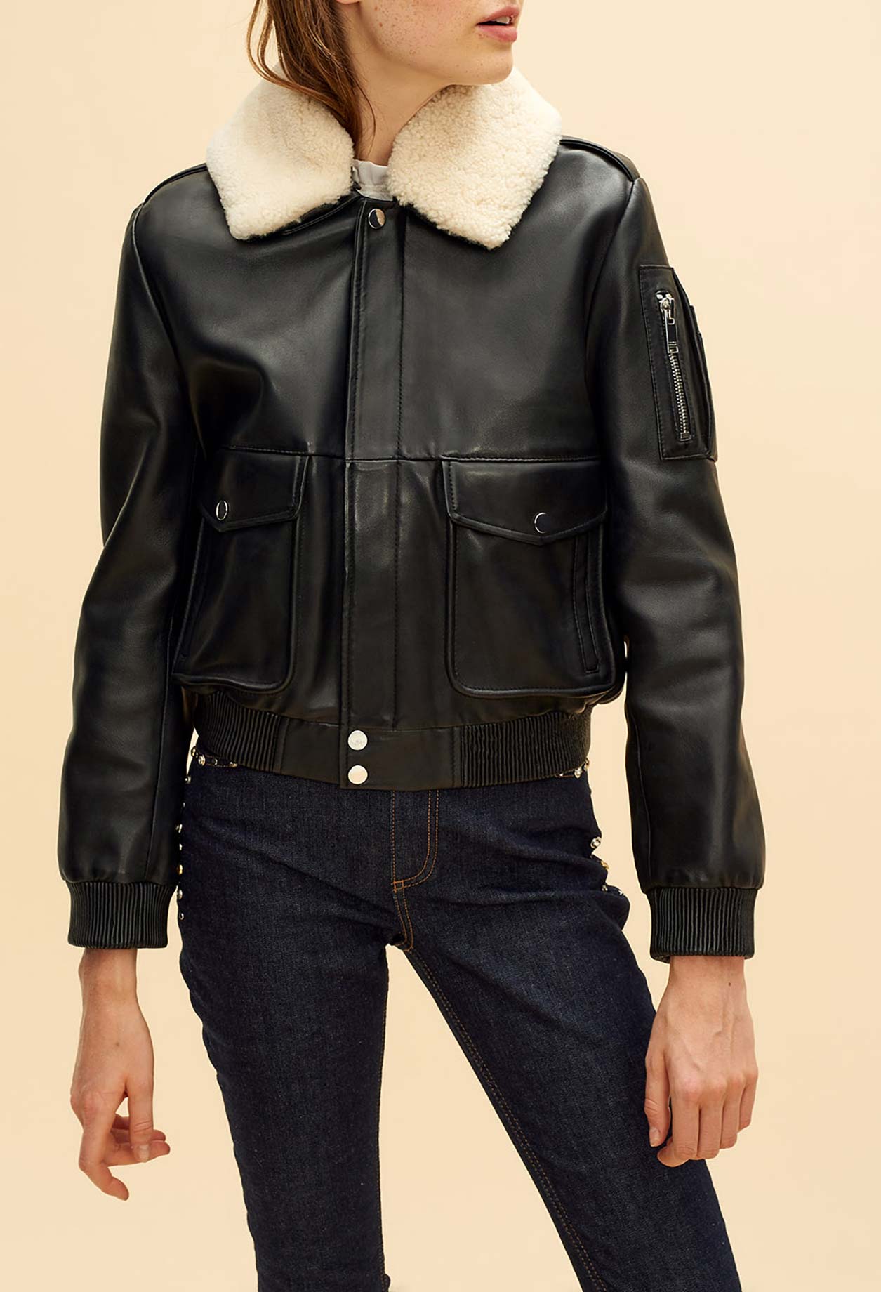 Blouson en cuir aviateur col mouton Faume - seconde main