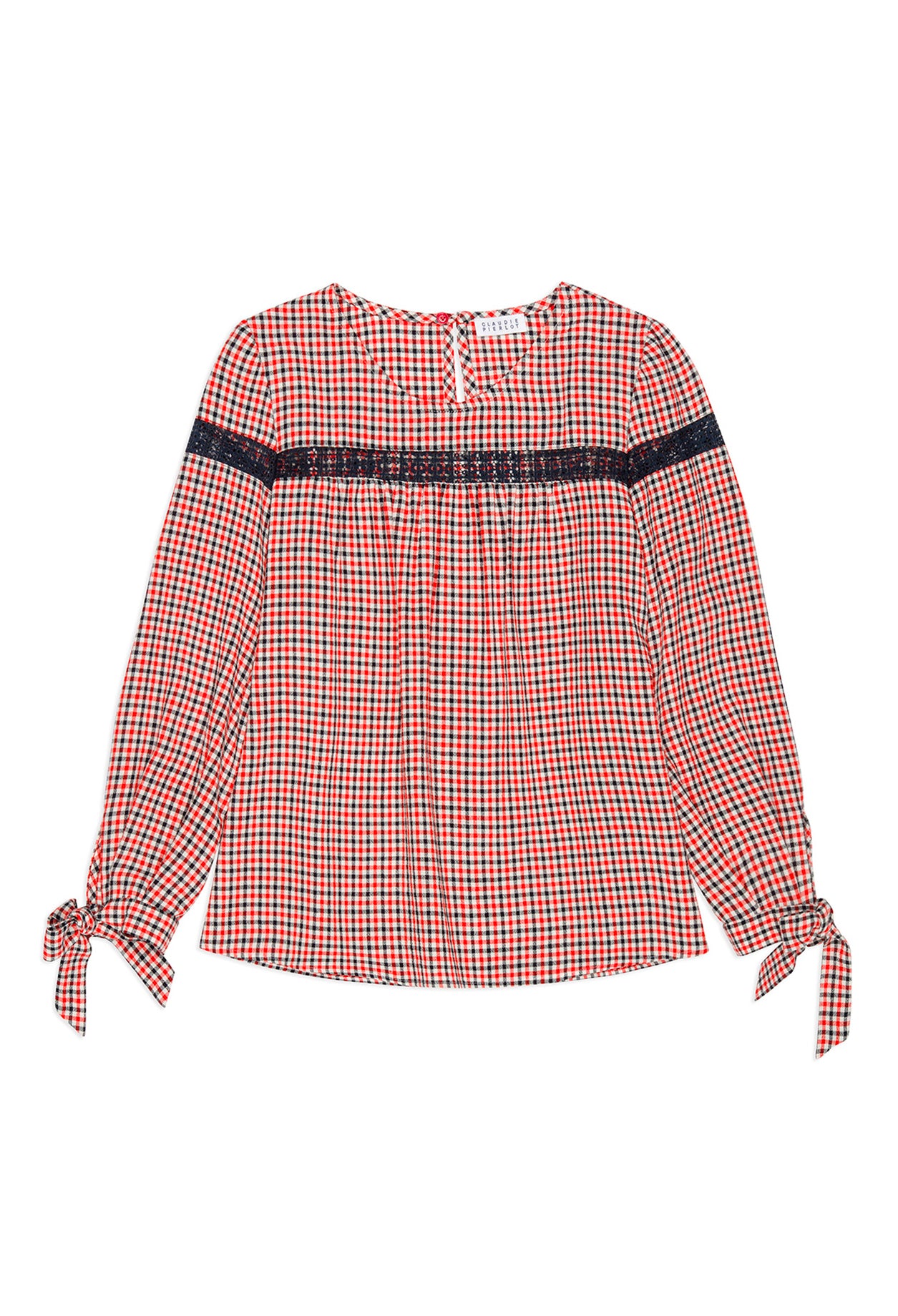 Top imprimé carreaux incrusté dentelle Faume - seconde main