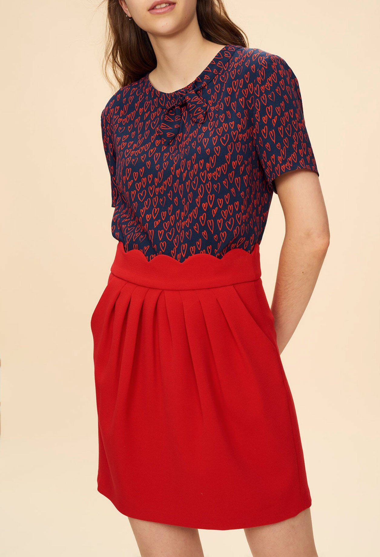 Top imprimé cœur détail nœud Faume - seconde main