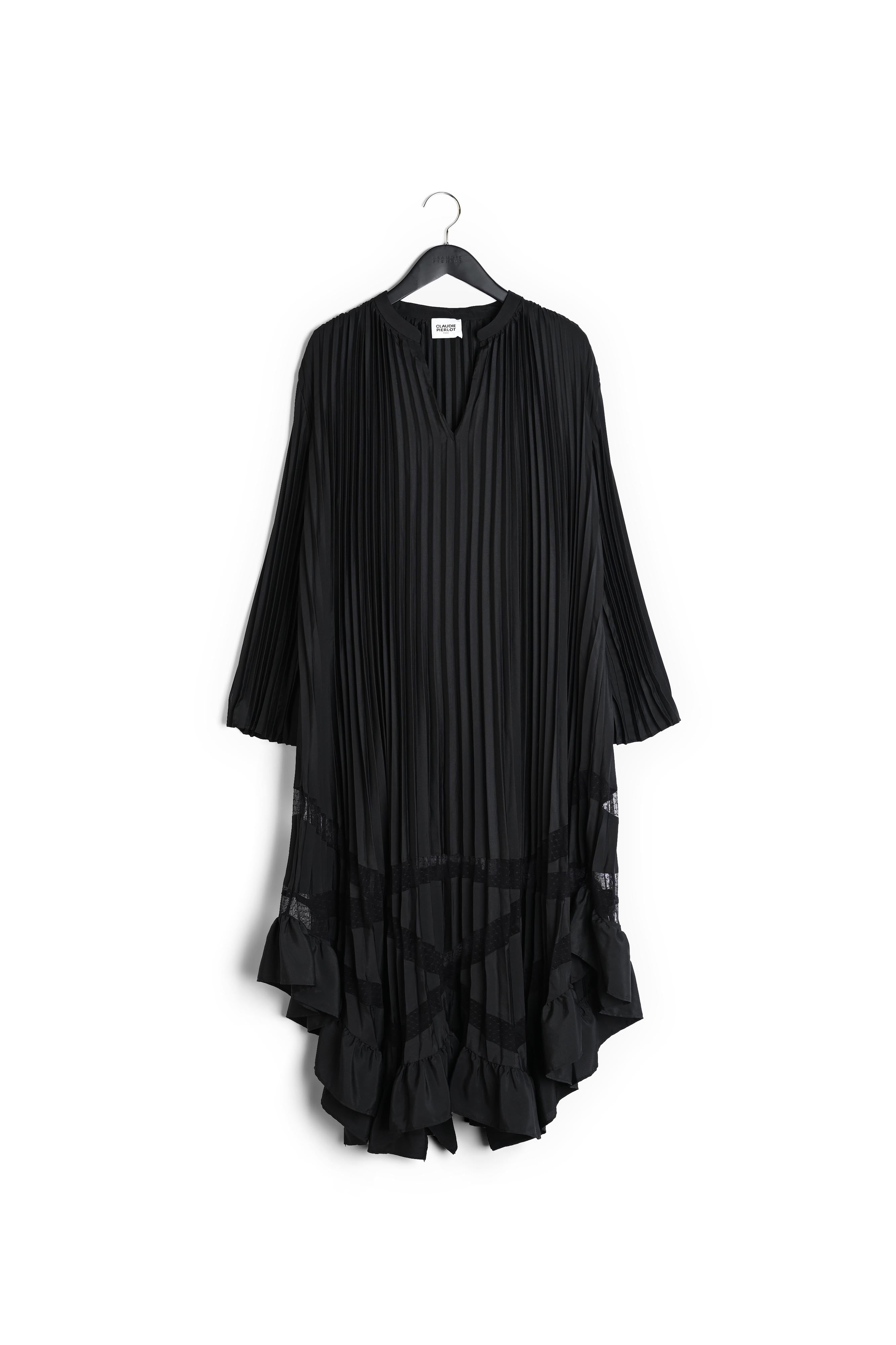 Robe midi plissée asymétrique noire Faume - seconde main