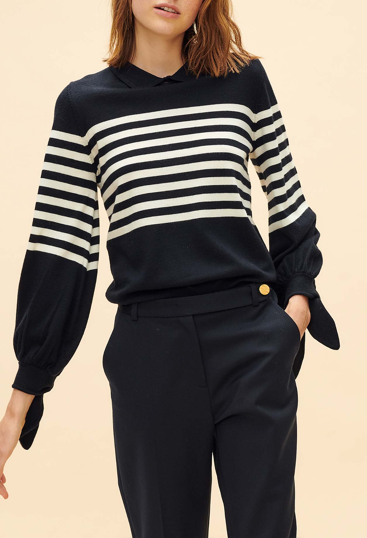 Pull marinière col chemise avec nœuds Faume - seconde main