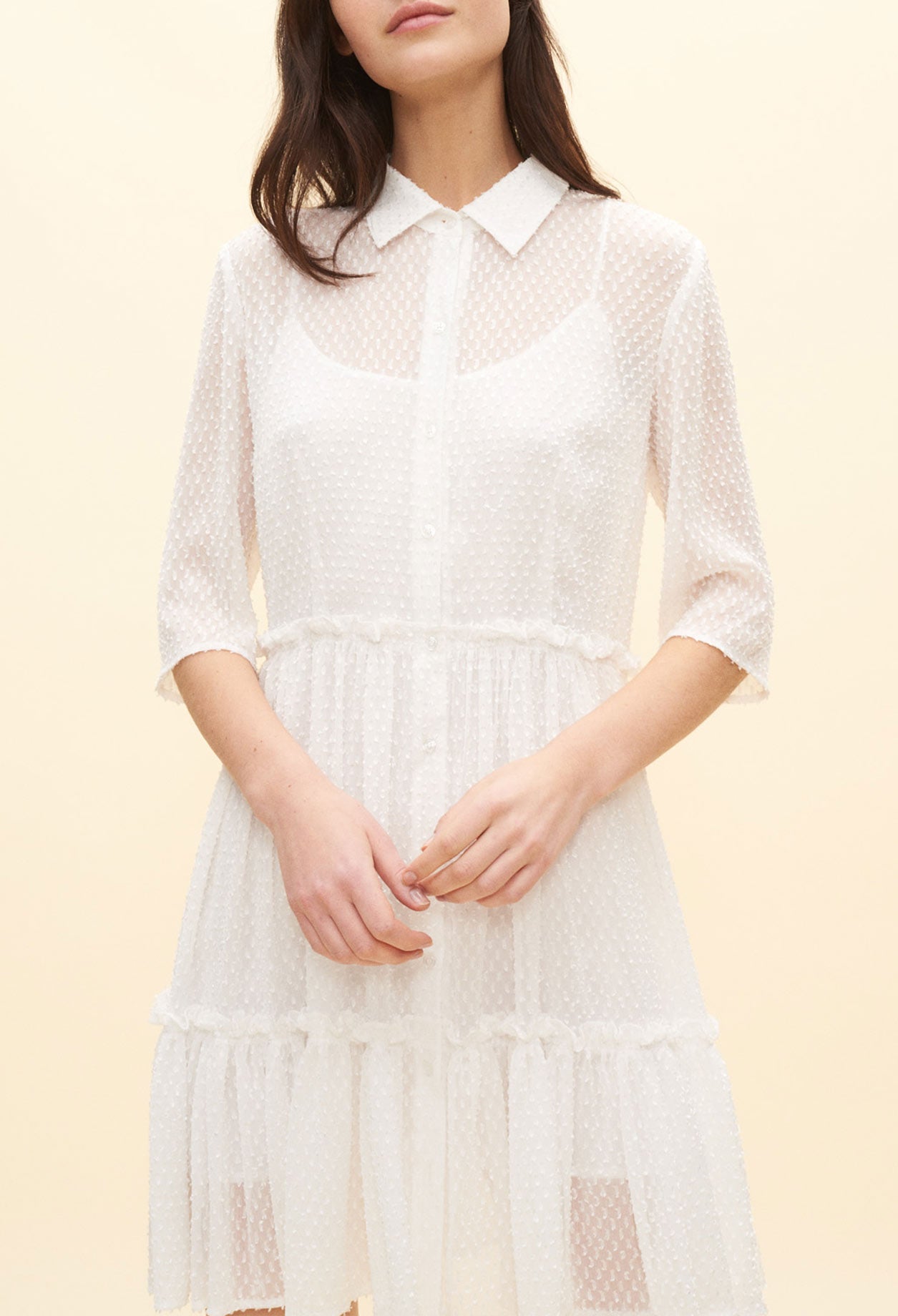 Robe chemise blanche à pois plumetis Faume - seconde main