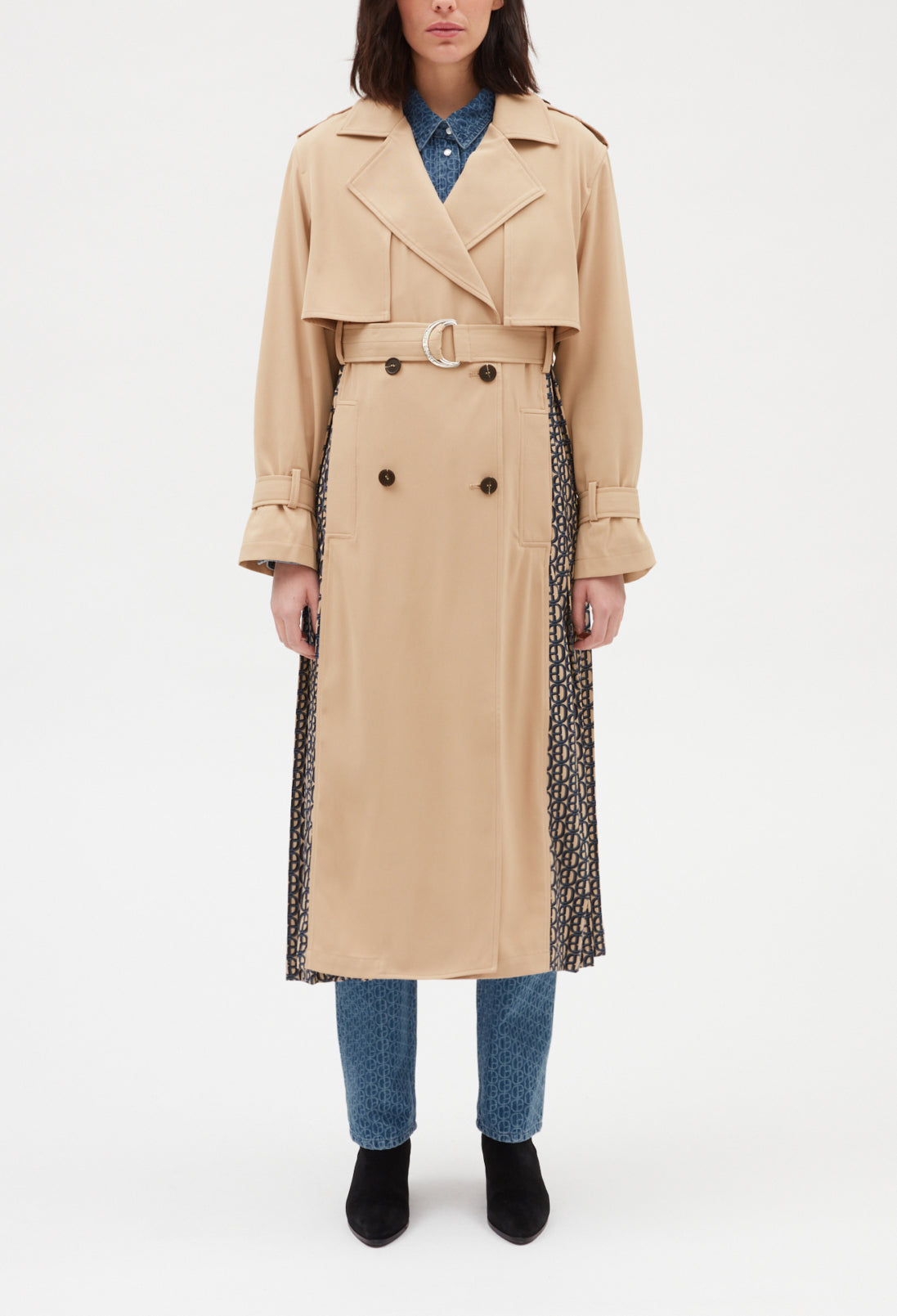 Trench mi-long plissé monogramme beige Faume - seconde main