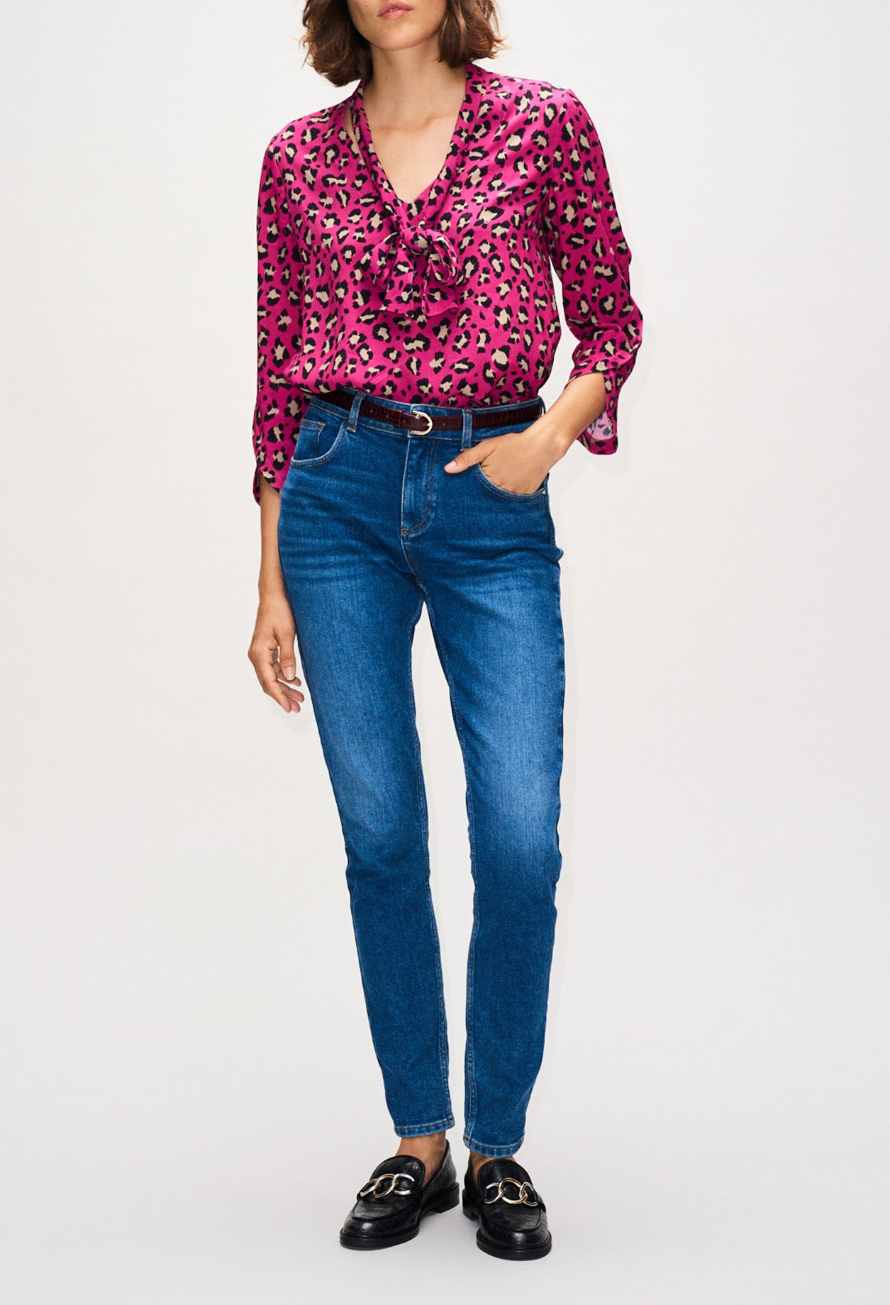 Chemise à col noué imprimé léopard Faume - seconde main