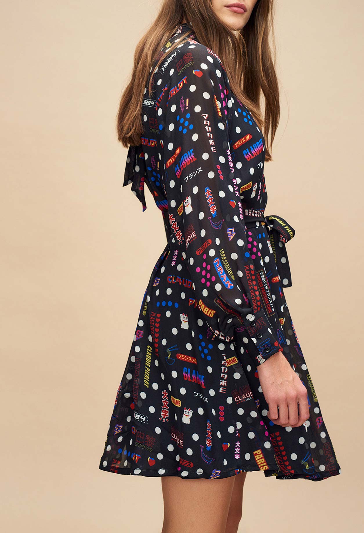 Robe fluide col montant motif graphique Faume - seconde main