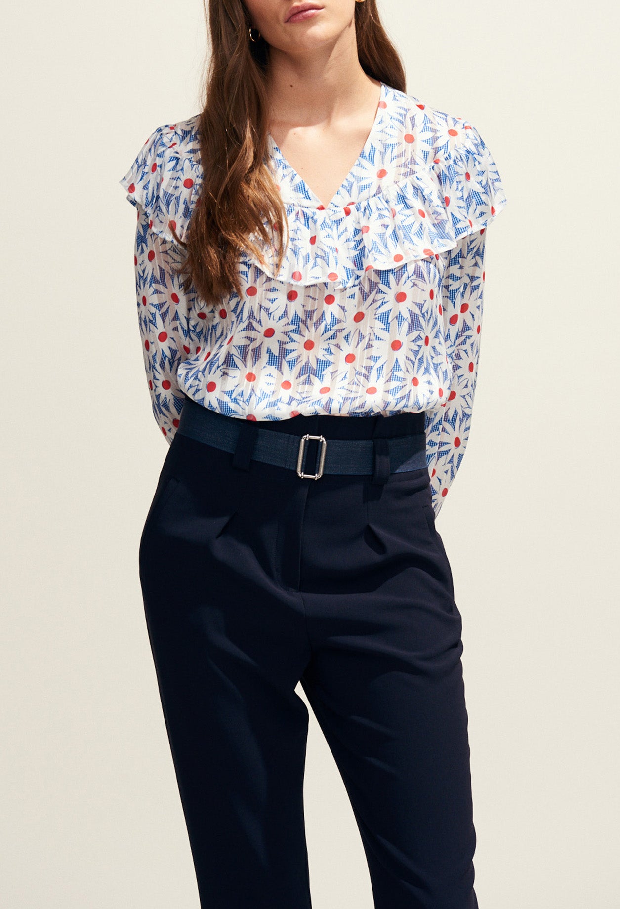 Top à volants imprimé marguerites Faume - seconde main