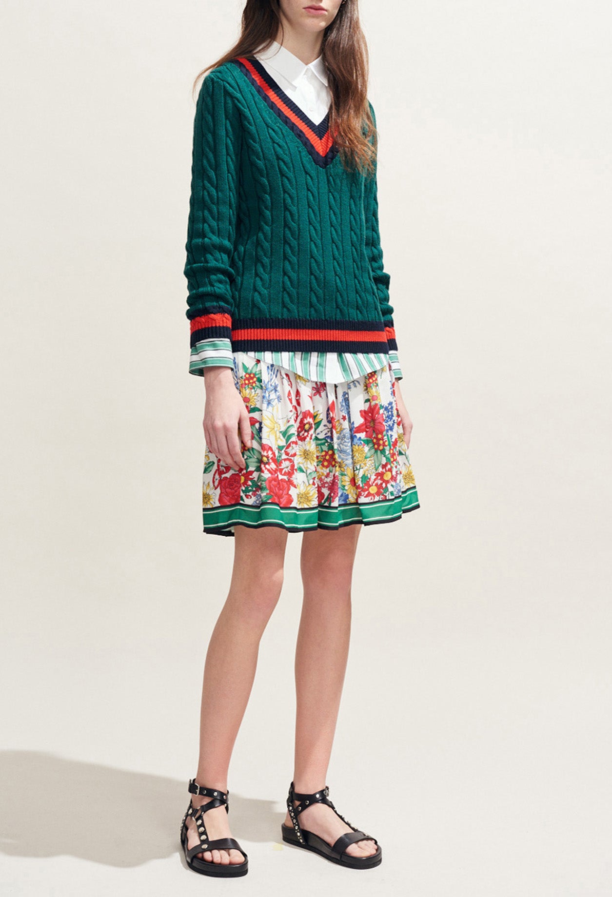 Pull col V en maille torsadée Faume - seconde main