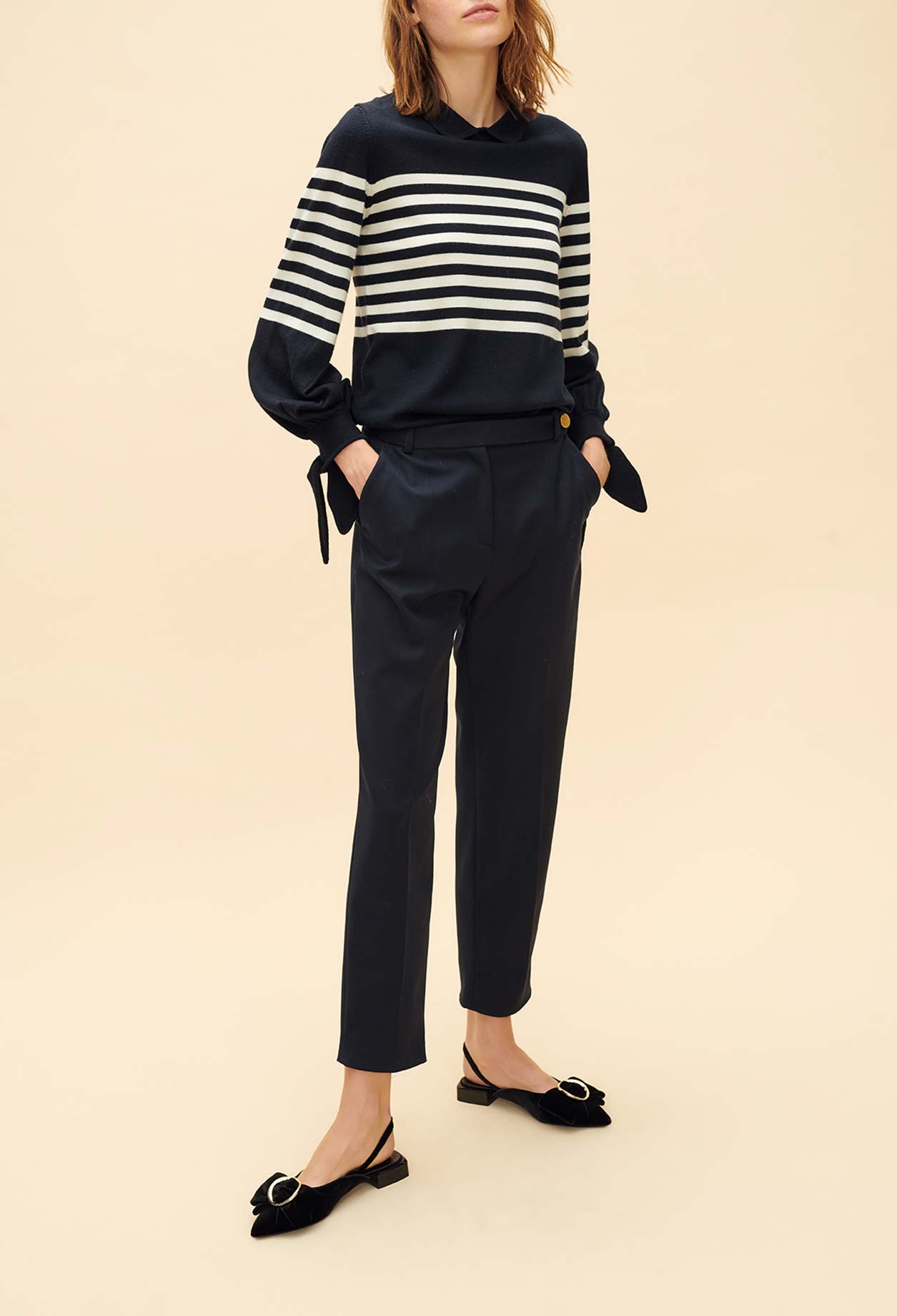 Pull marinière col chemise avec nœuds Faume - seconde main