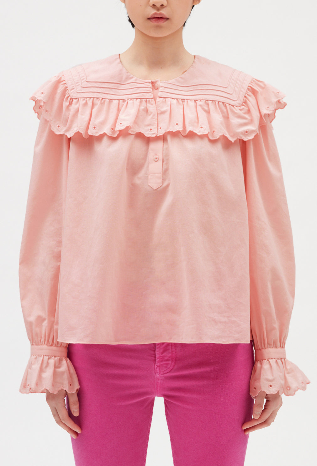 Blouse coton brodé rose Faume - seconde main