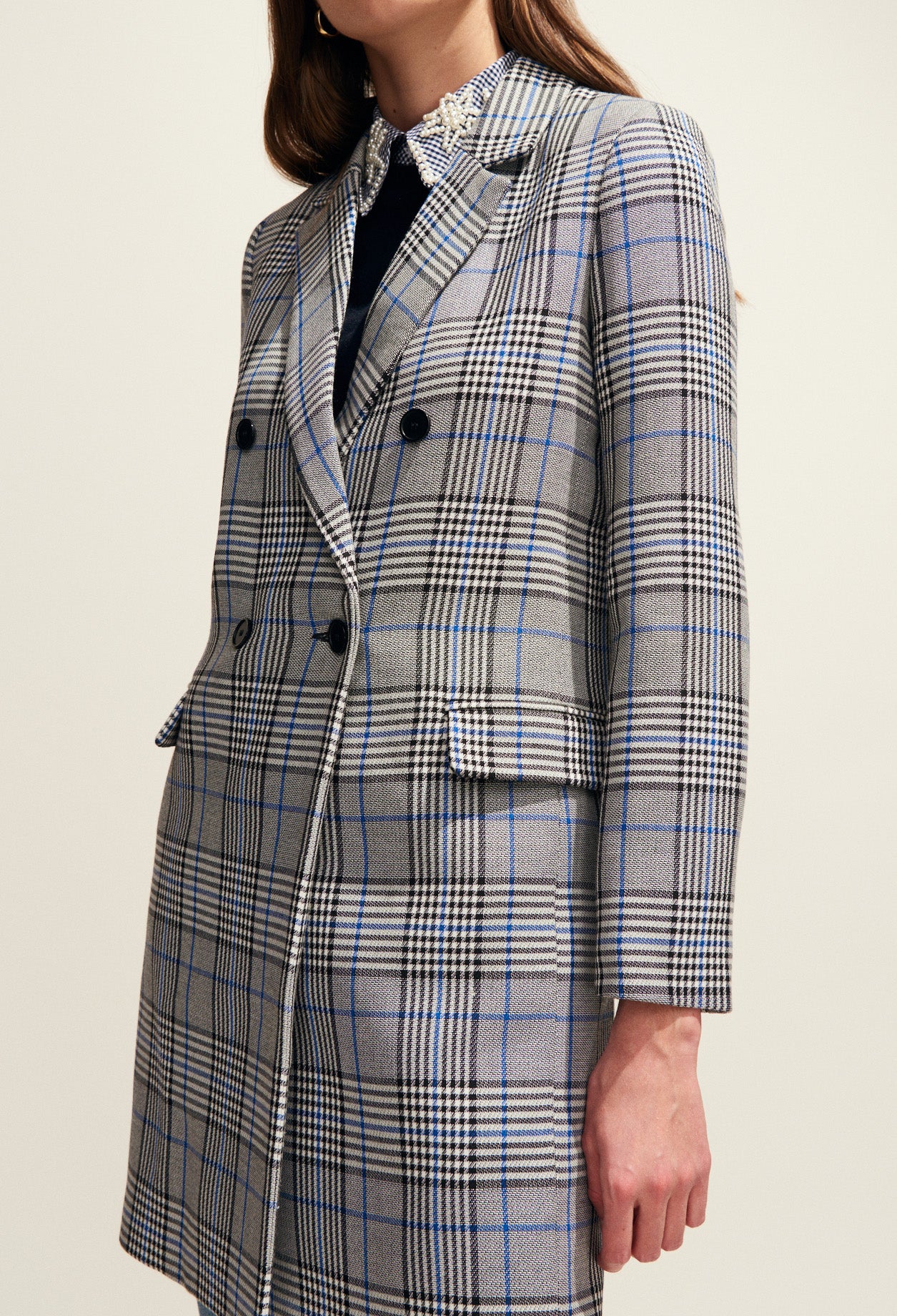 Manteau long croisé en princes de galles Faume - seconde main