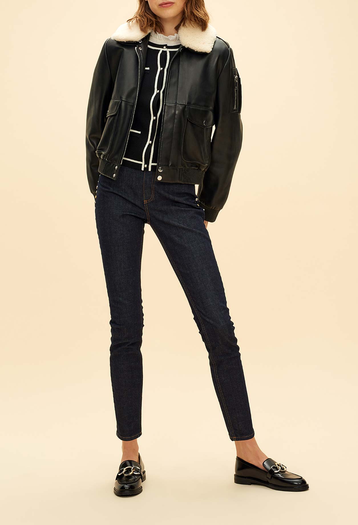 Blouson en cuir aviateur col mouton Faume - seconde main