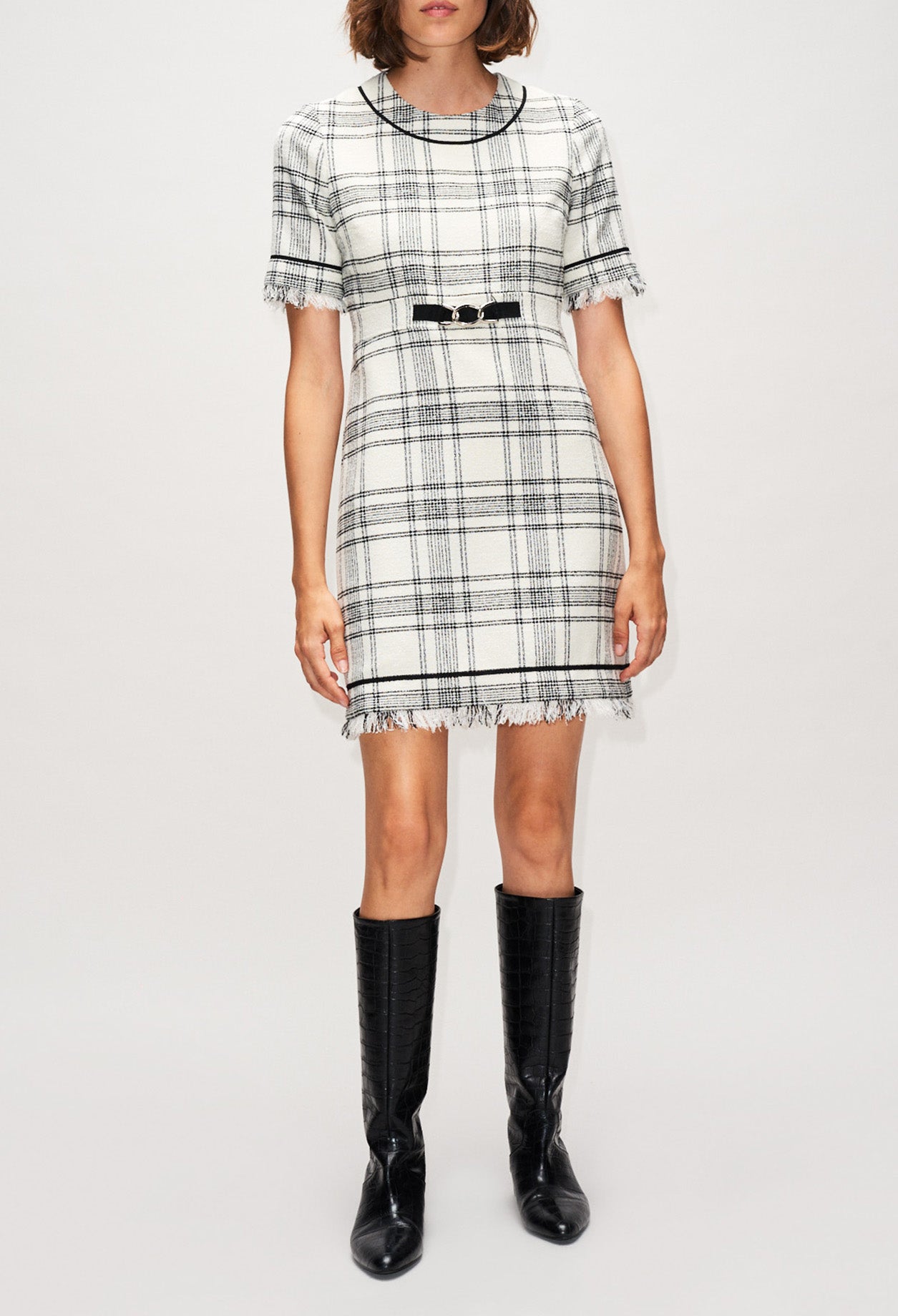 Robe tweed à carreaux ceinturée Faume - seconde main