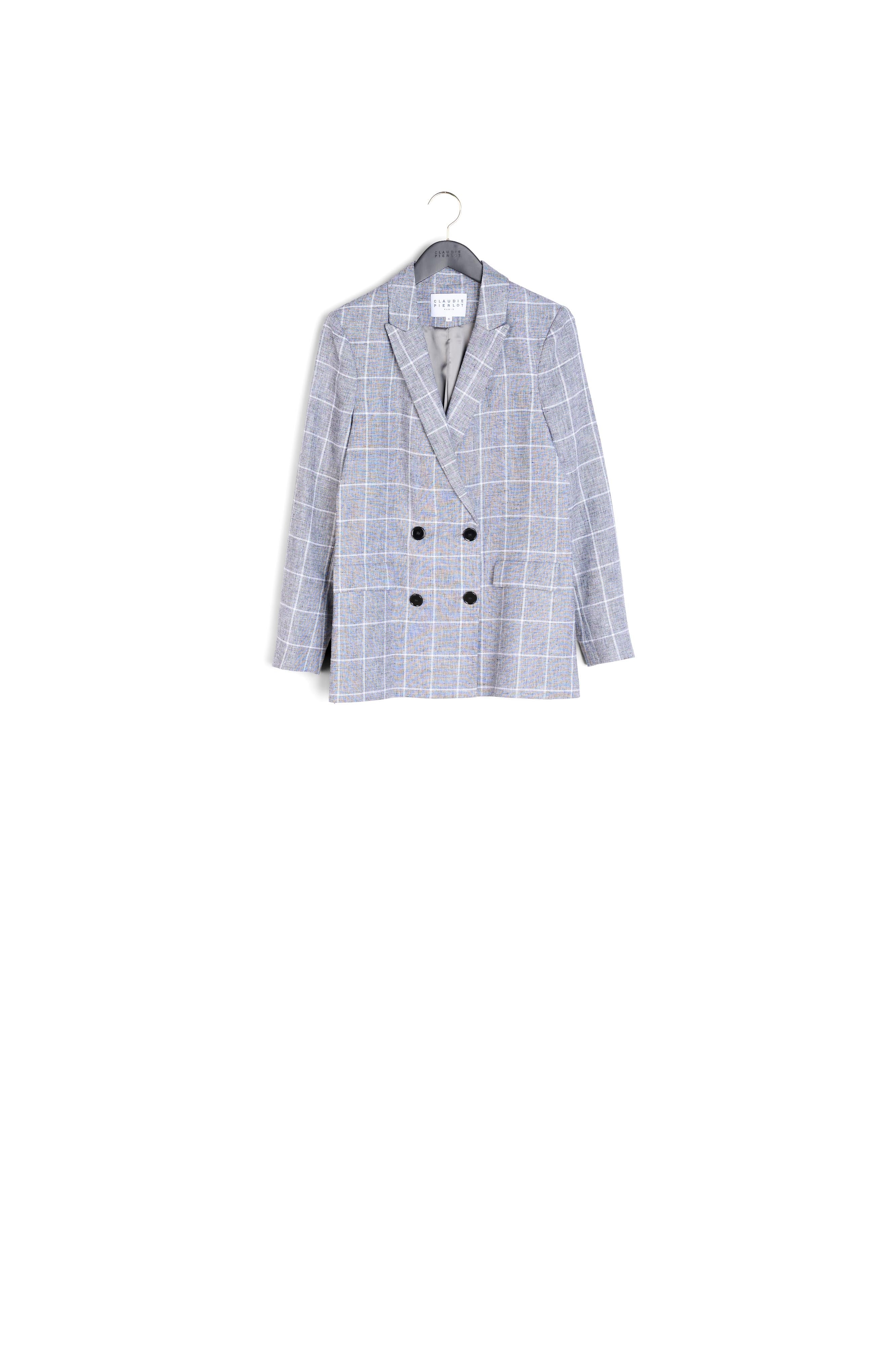 Veste blazer longue croisée à carreaux Faume - seconde main