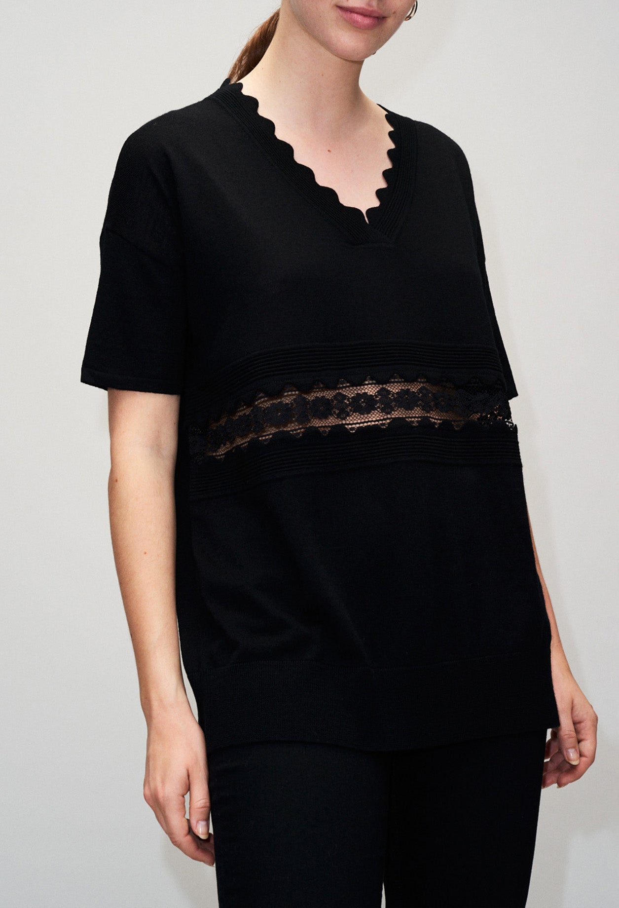 Pull détail dentelle col V Faume - seconde main