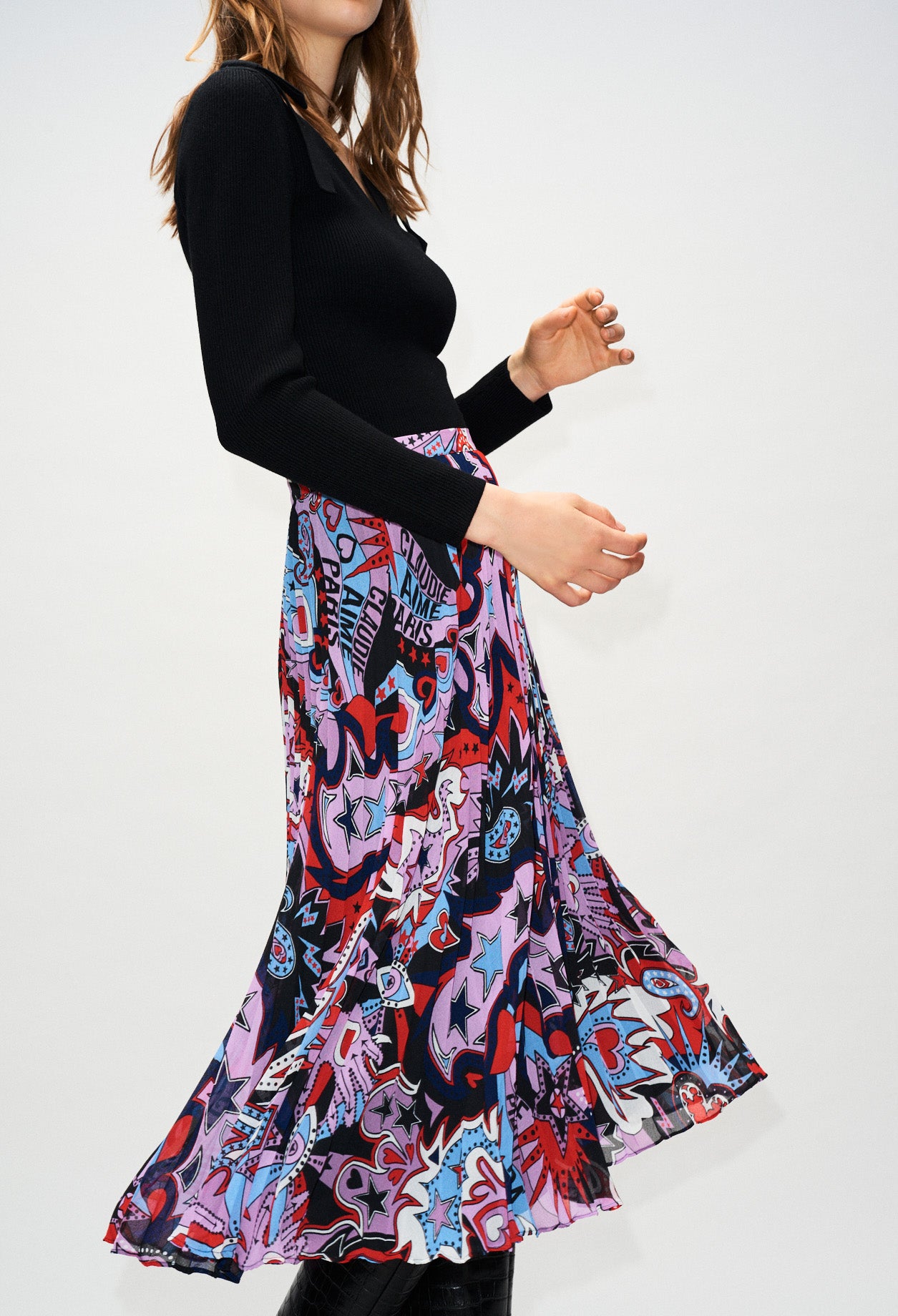 Jupe plissée imprimée pop Faume - seconde main