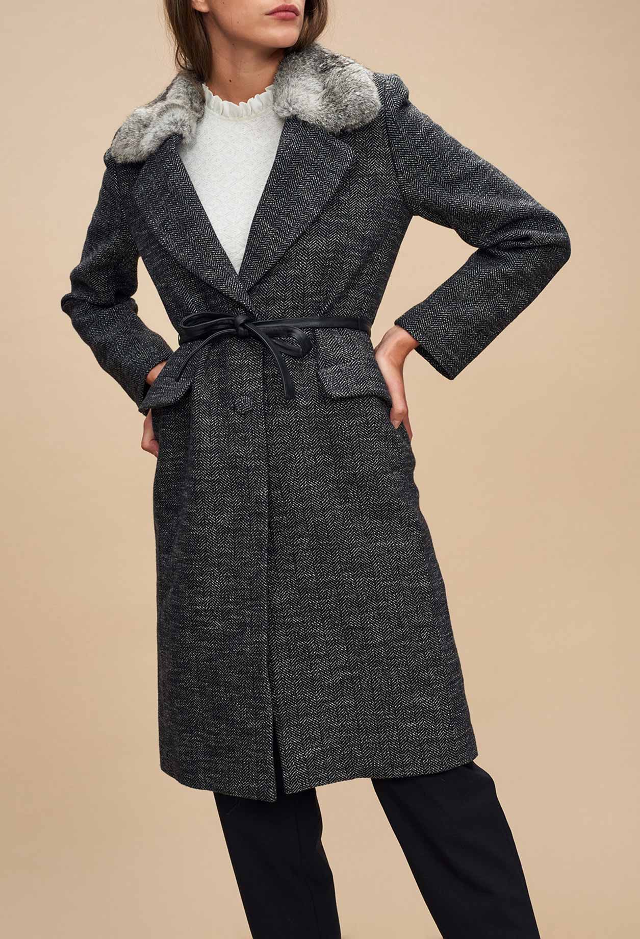 Manteau chiné col en lapin Faume - seconde main