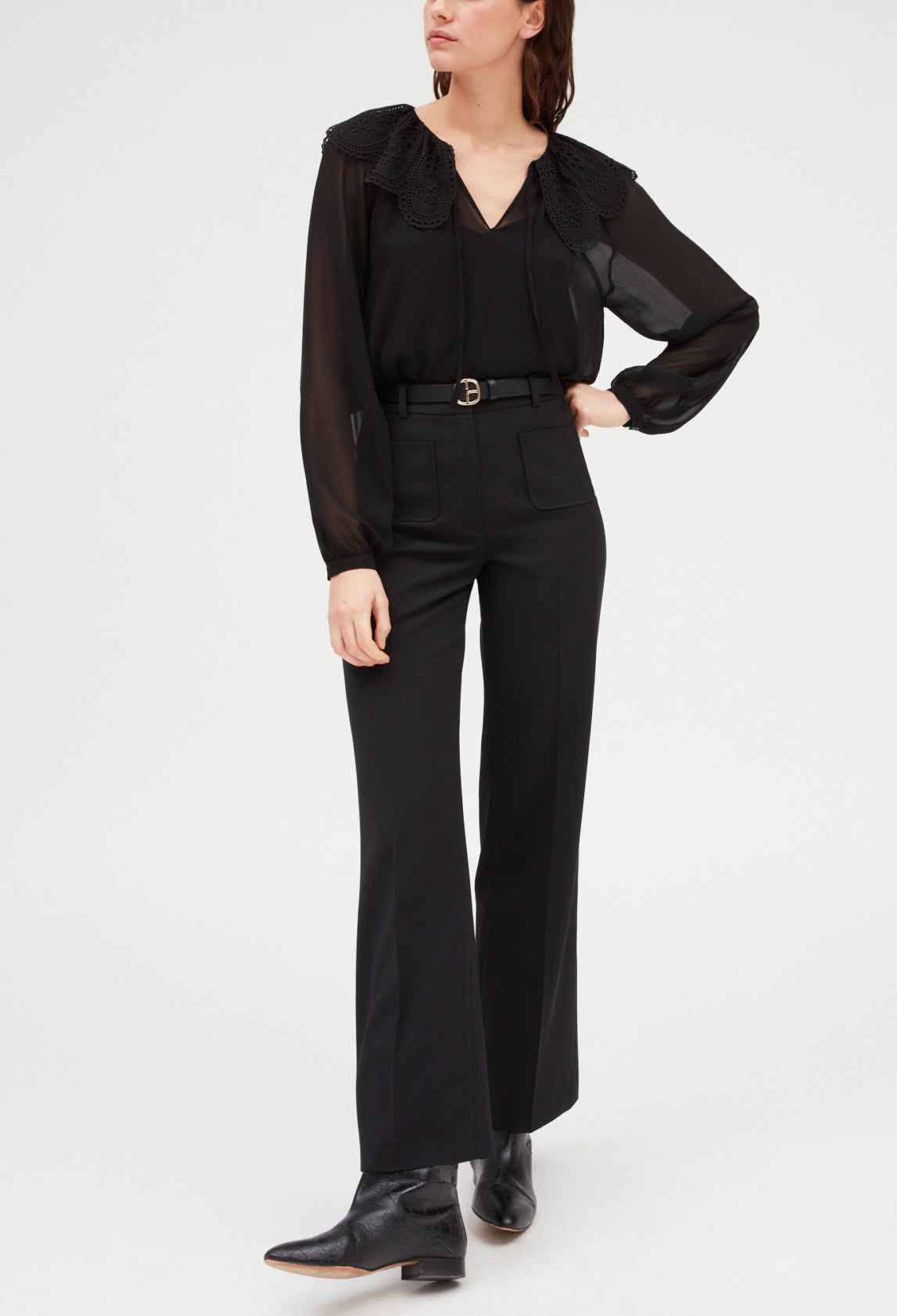 Blouse noire large col Faume - seconde main