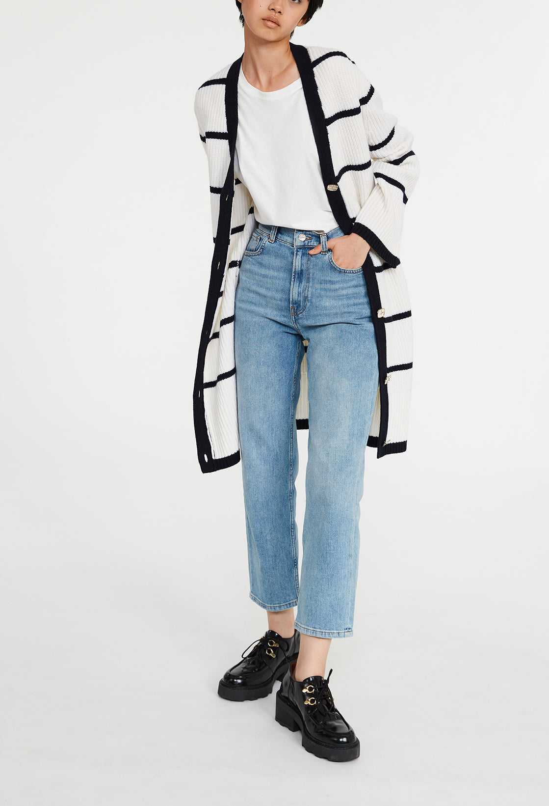 Cardigan bicolore laine Faume - seconde main