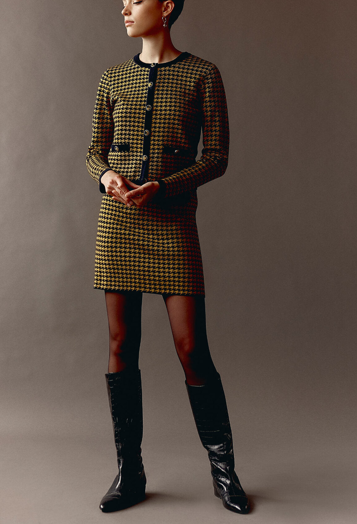 Cardigan court motif pied de poule Faume - seconde main