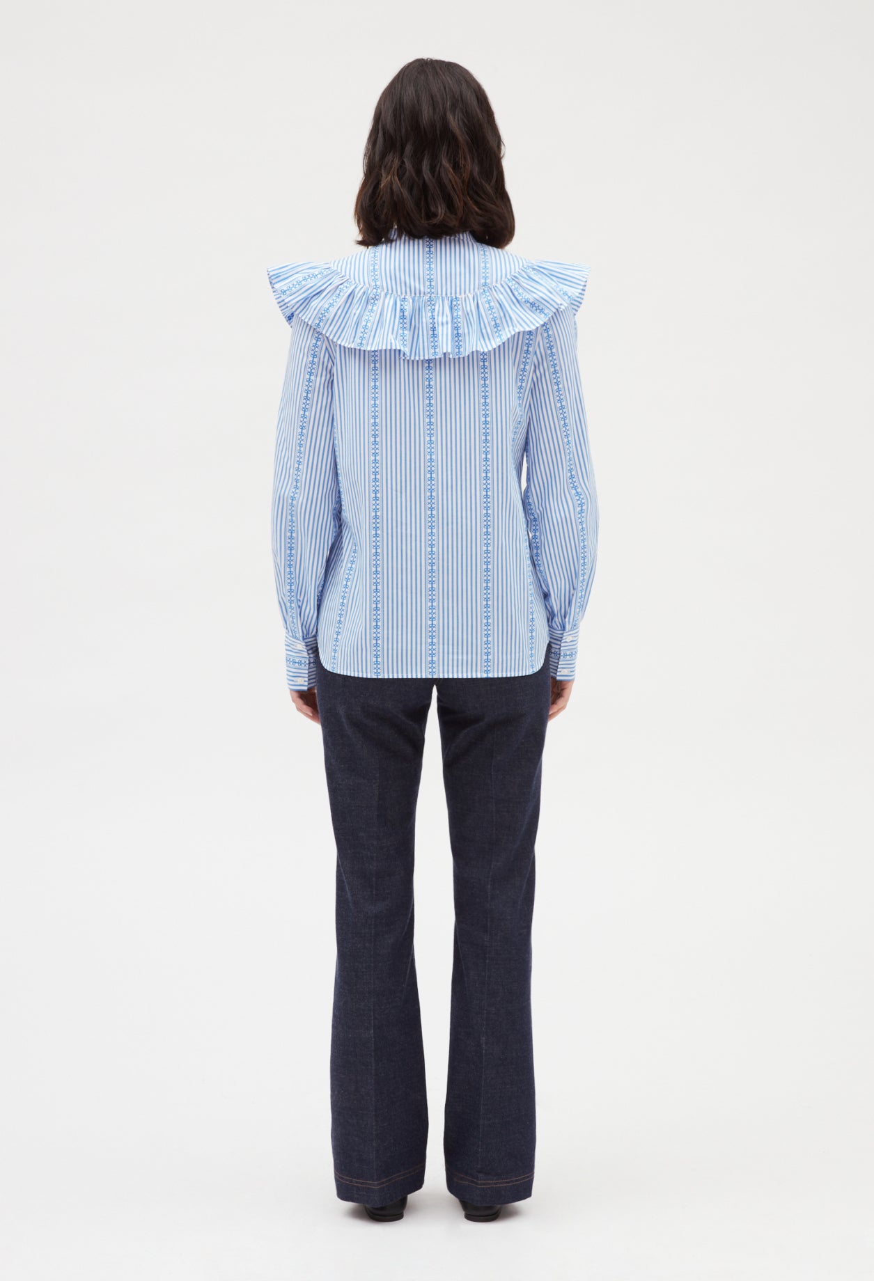 Chemise col volanté bleue Faume - seconde main