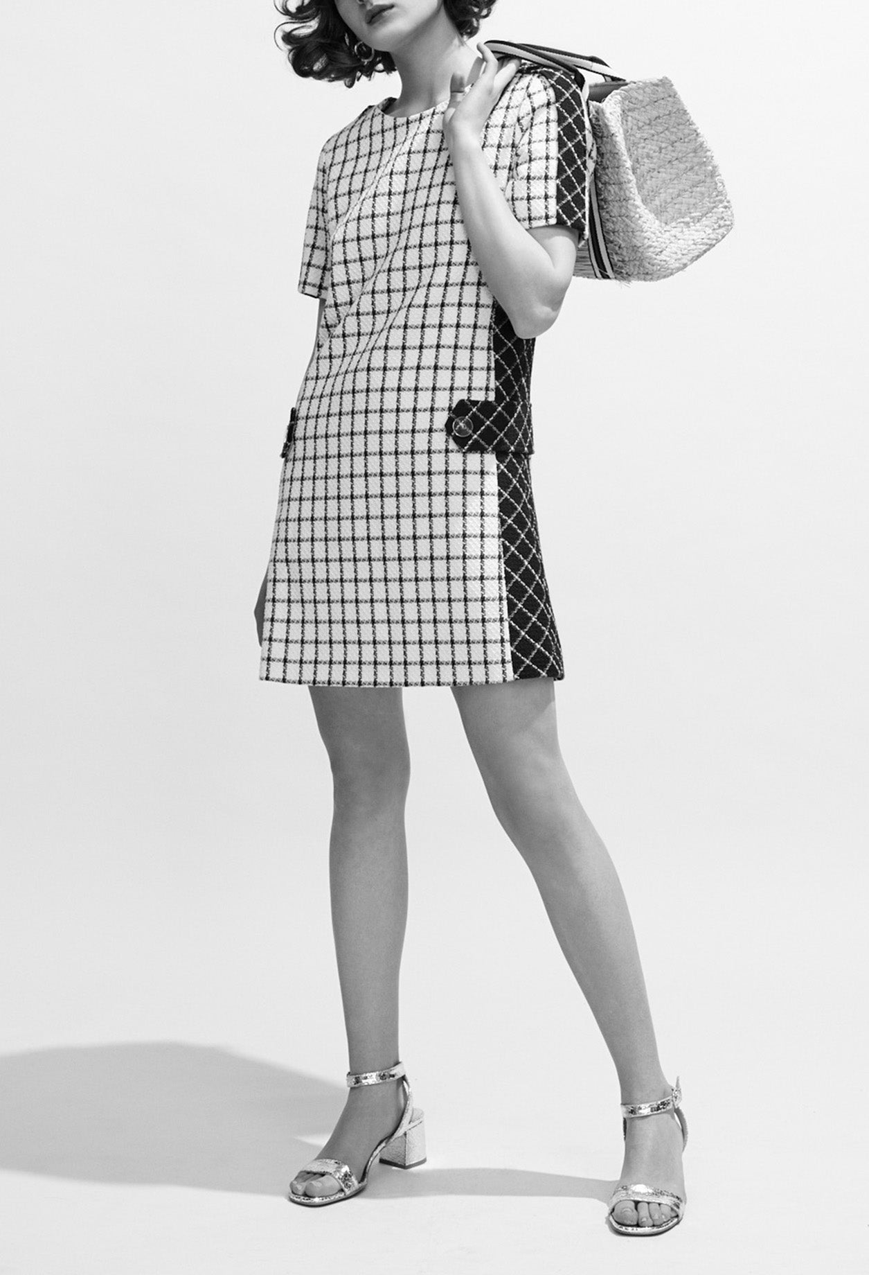 Robe droite en tweed à carreaux Faume - seconde main