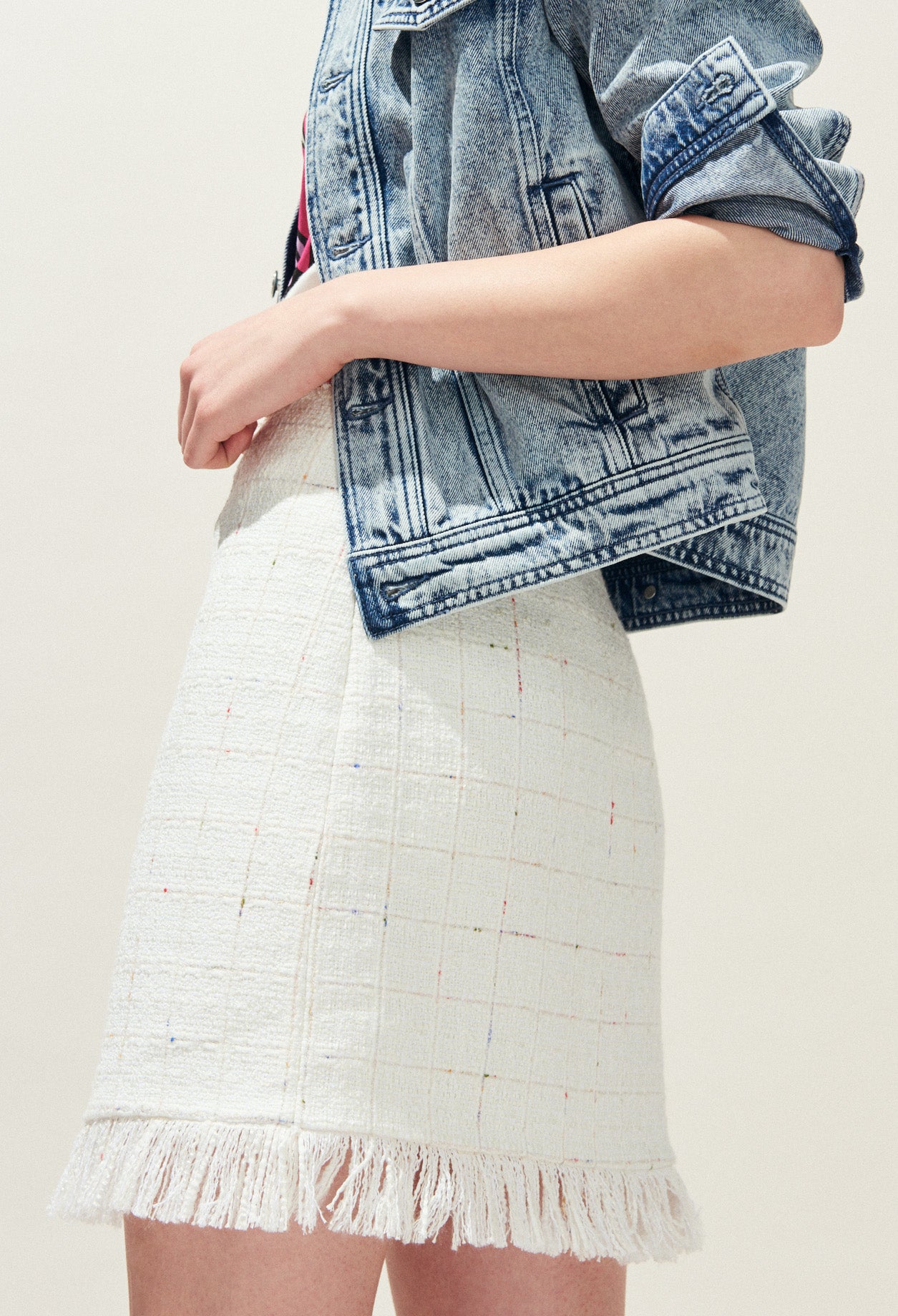 Jupe courte en tweed à franges Faume - seconde main