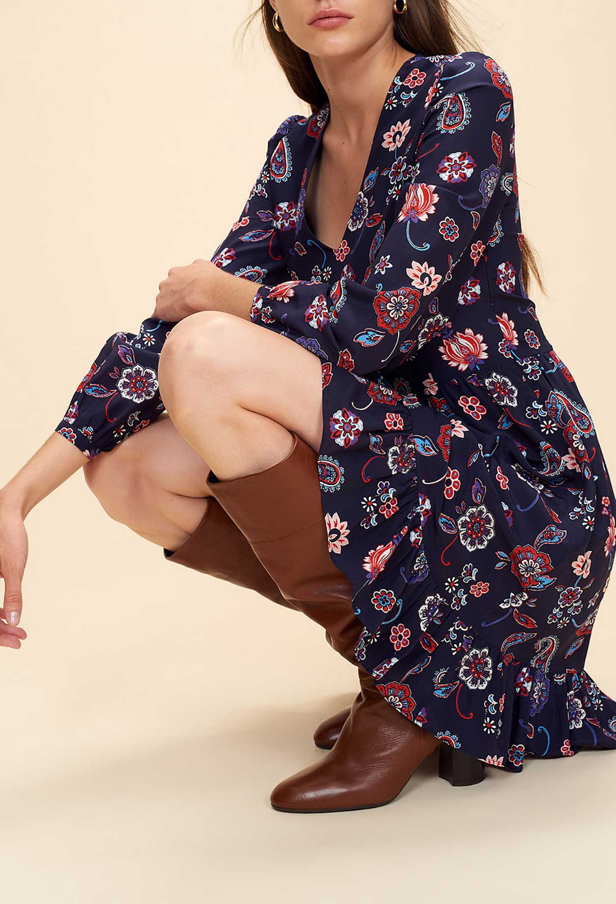 Robe cintrée en soie imprimé fleuri Faume - seconde main