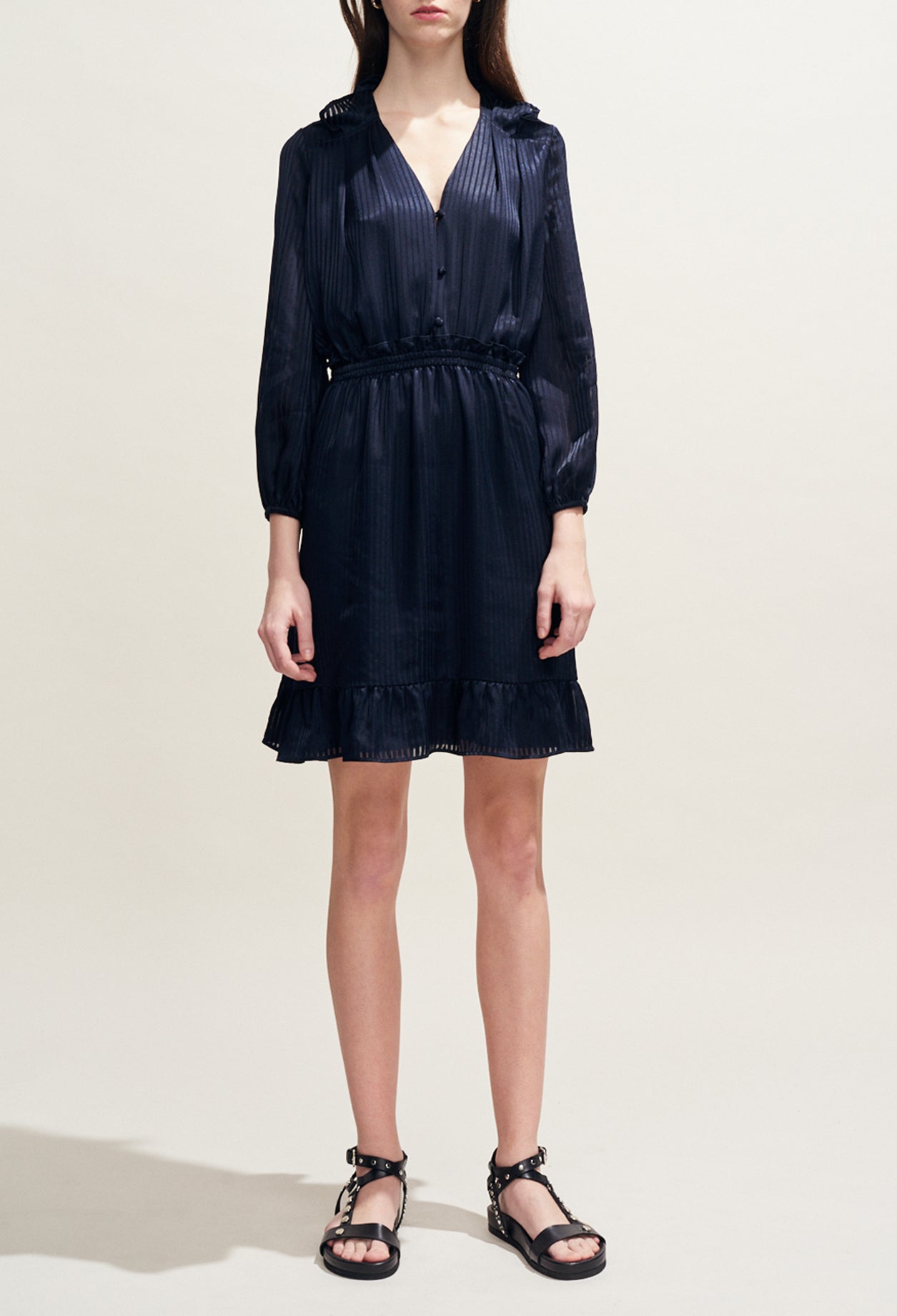 Robe fluide col V taille smockée motif Faume - seconde main