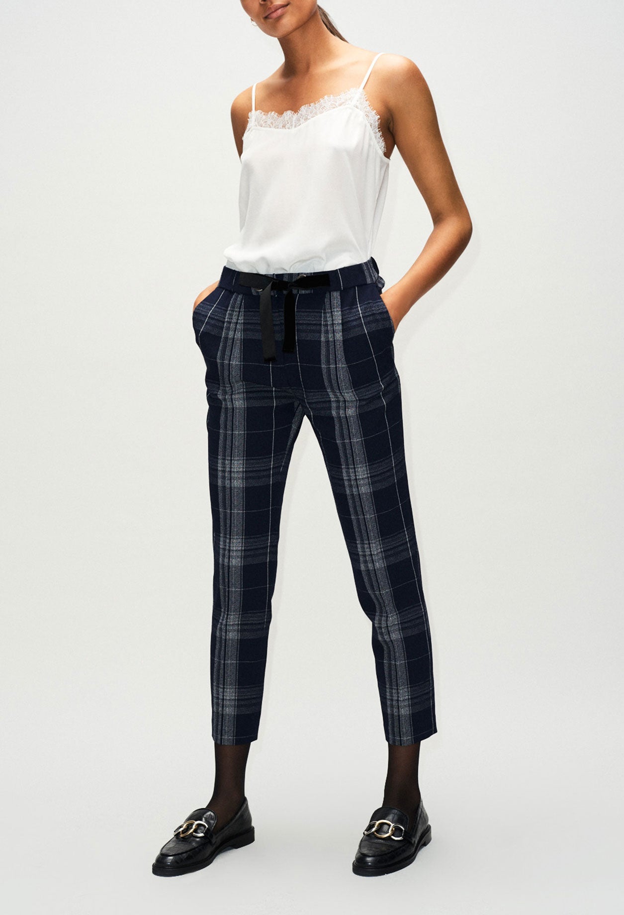 Pantalon à carreaux ceinture velours Faume - seconde main